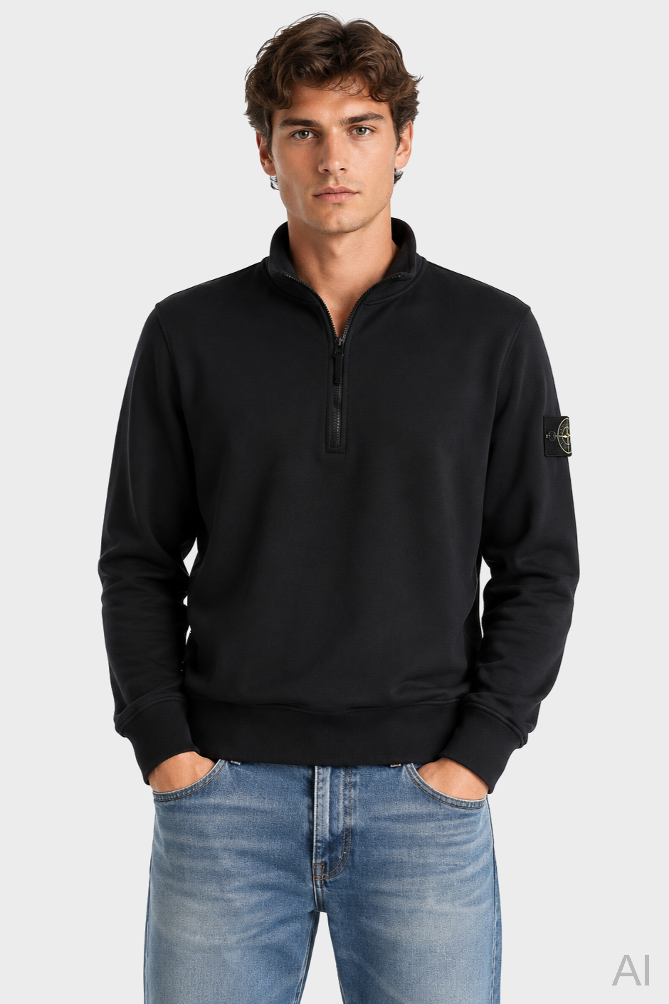 STONE ISLAND Half Zip Sweatshirt in Black