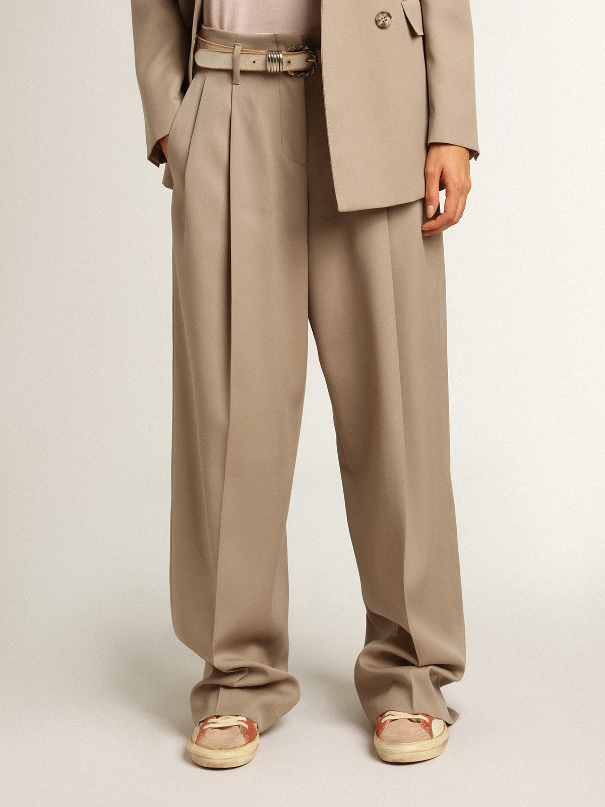 Golden Goose Wide Leg Pant Flavia in Roasted Cashew