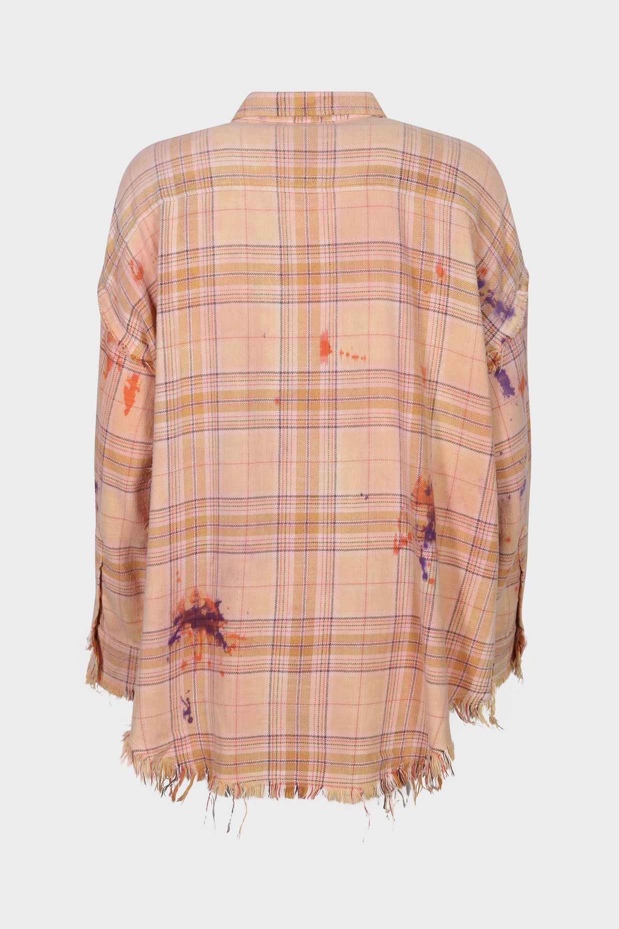 R13 Shredded Seam Drop Neck Shirt in Overdyed Orange Purple Plaid