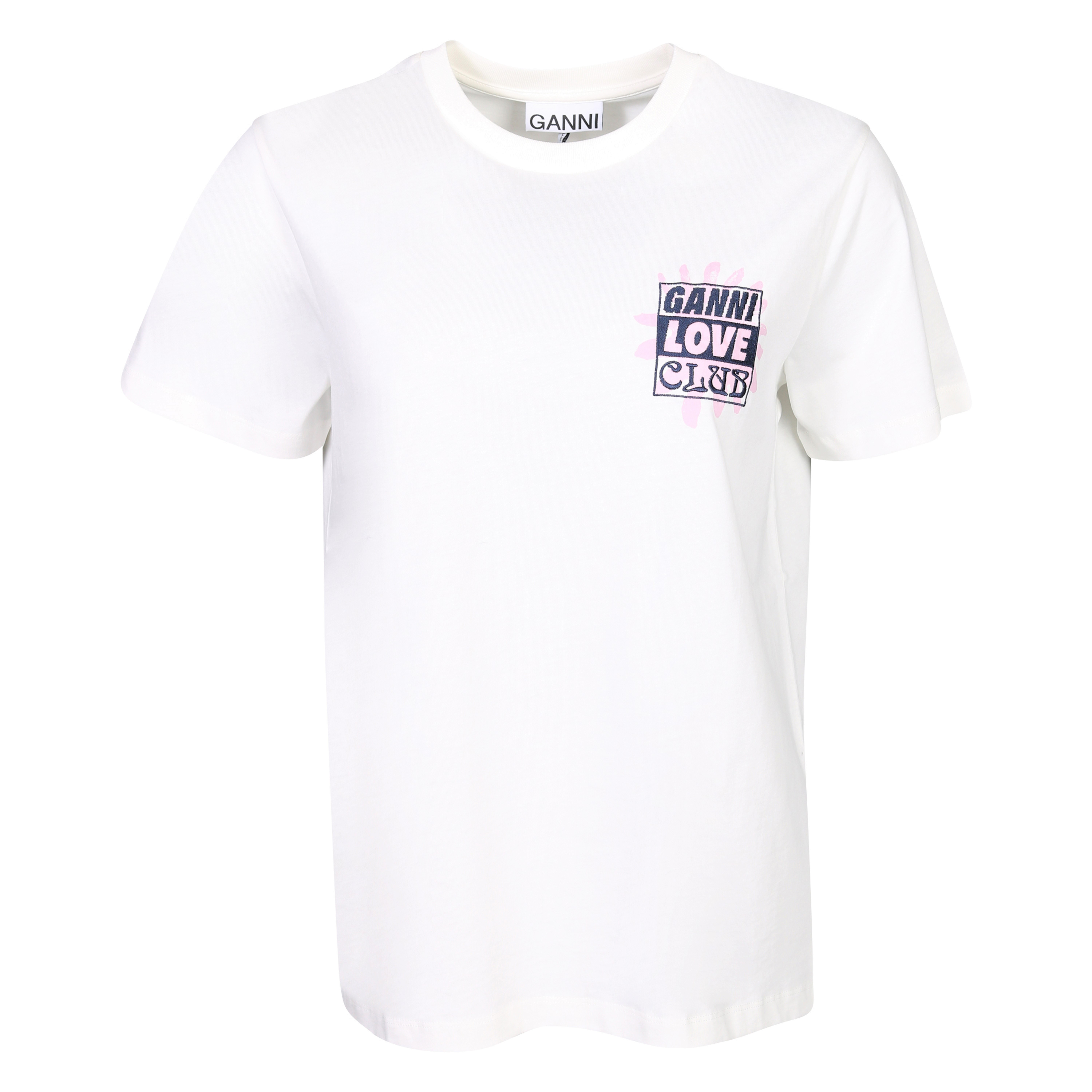 Ganni Basic Jersey Loveclub Relaxed T-Shirt in Egret