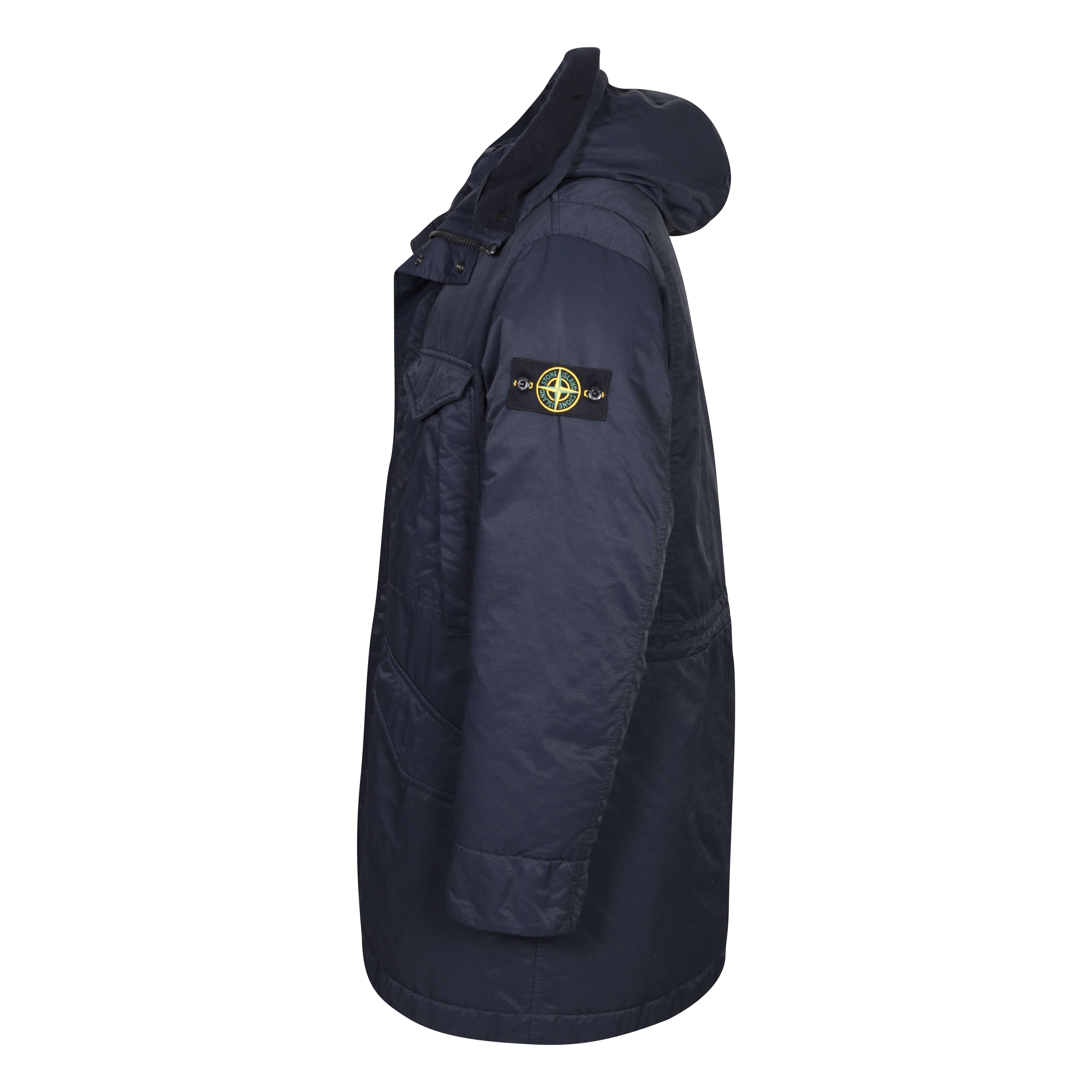 Stone Island Opaque Nylon Twill Down-TC Long Jacket in Navy