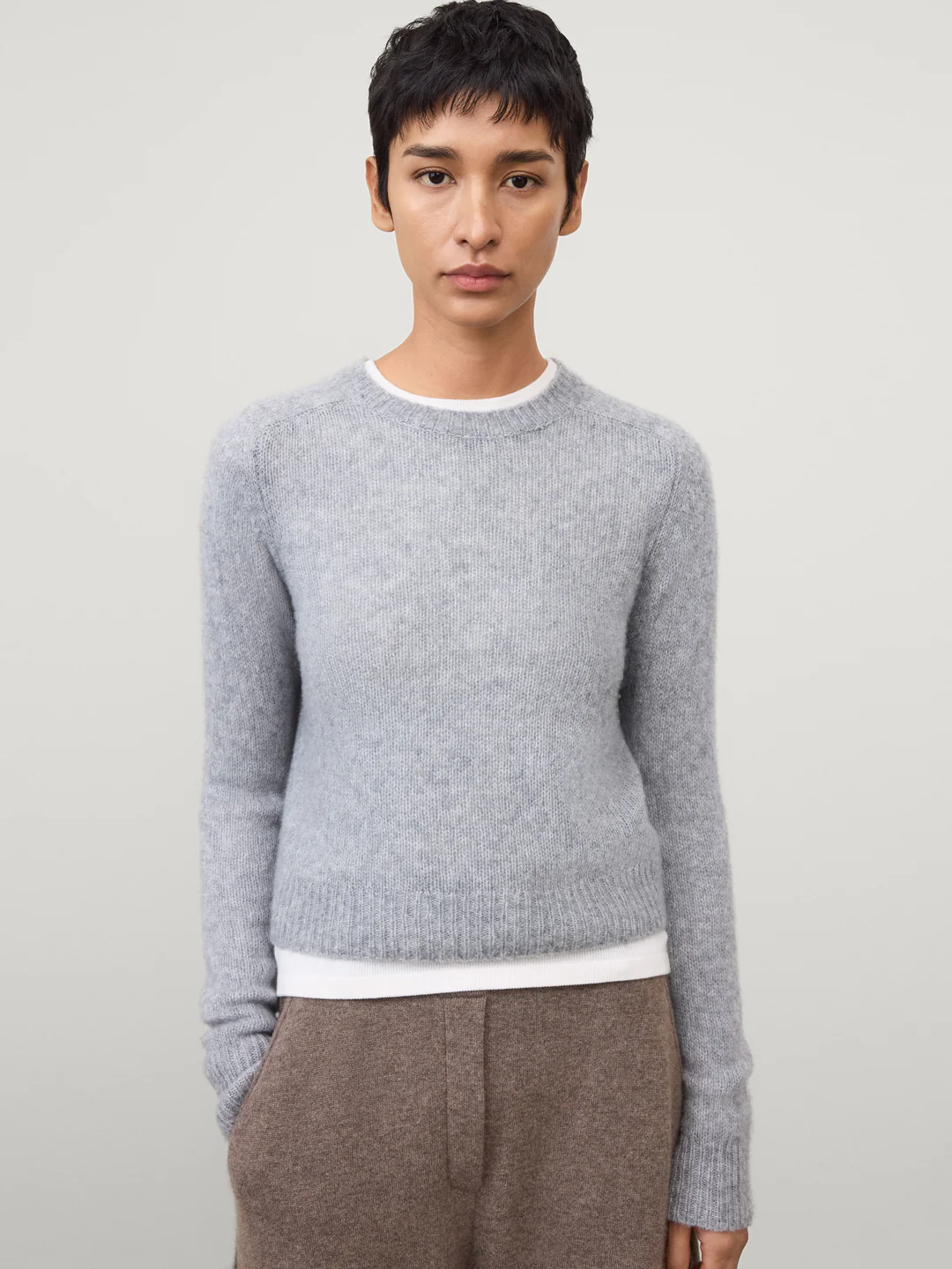LISA YANG Solene Cotton/Silk Sweater in Light Grey