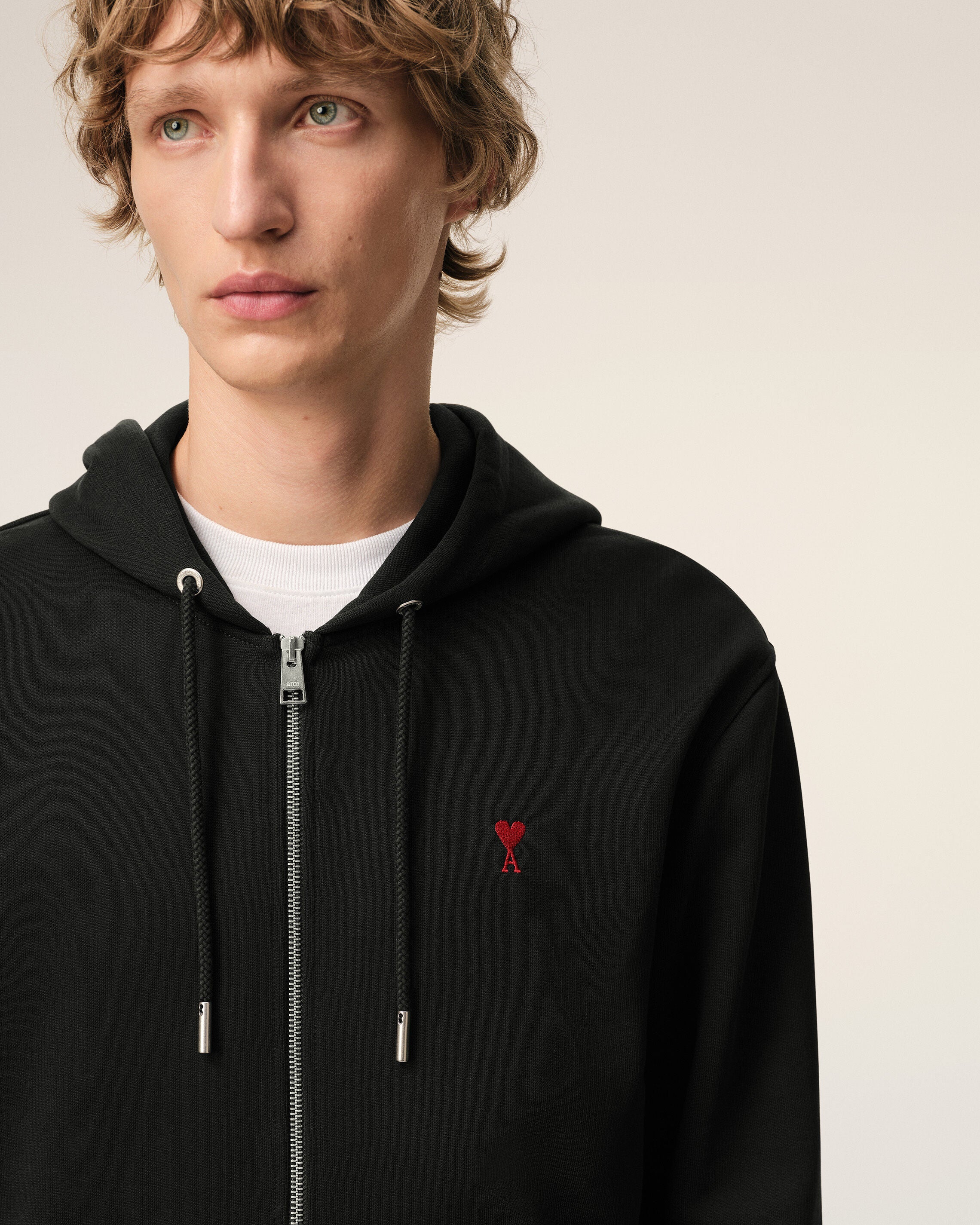 AMI PARIS de Coeur Zip Hoodie in Black / Red