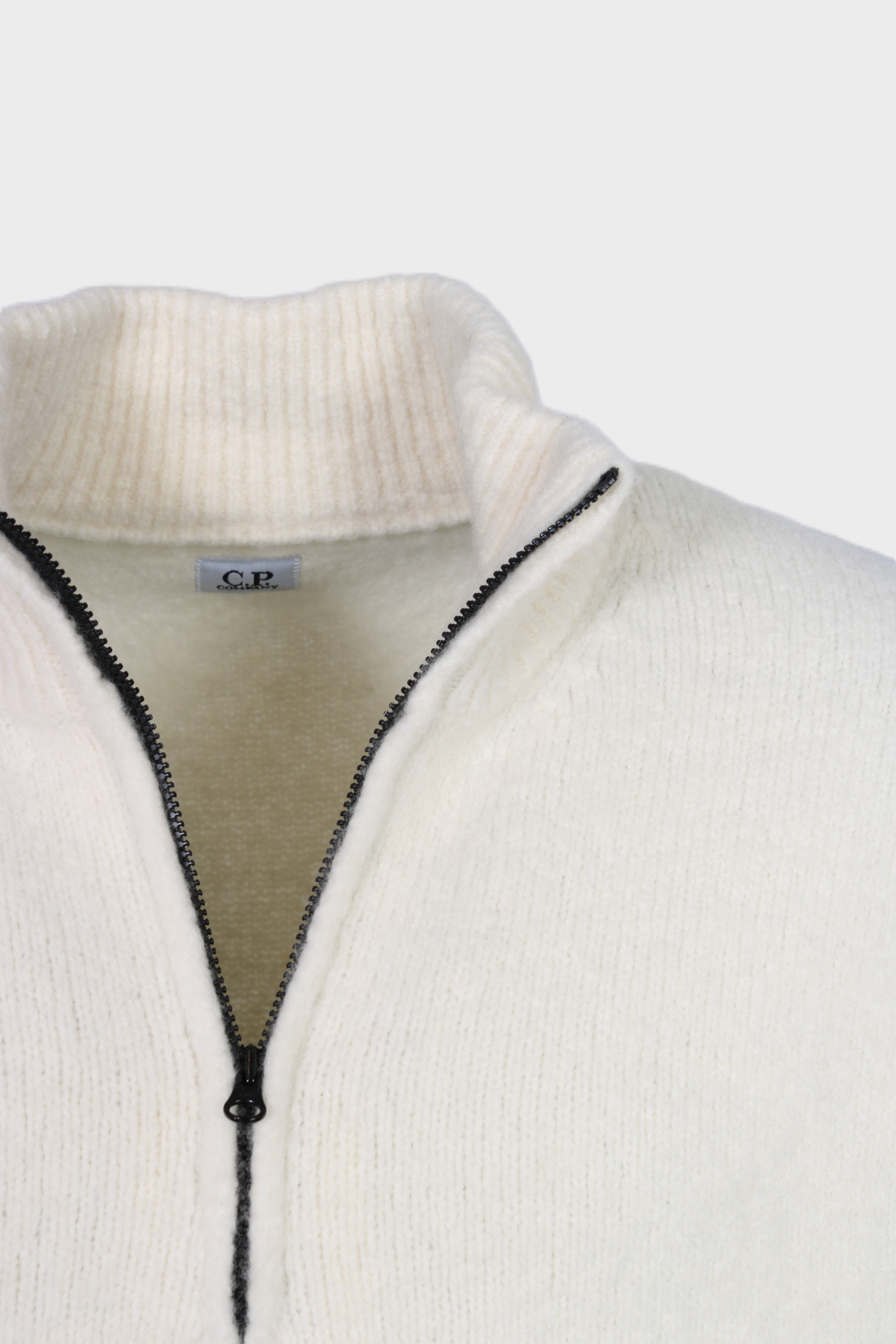 C.P. COMPANY Fluffy Knit Half Zip Pullover in Gauze White