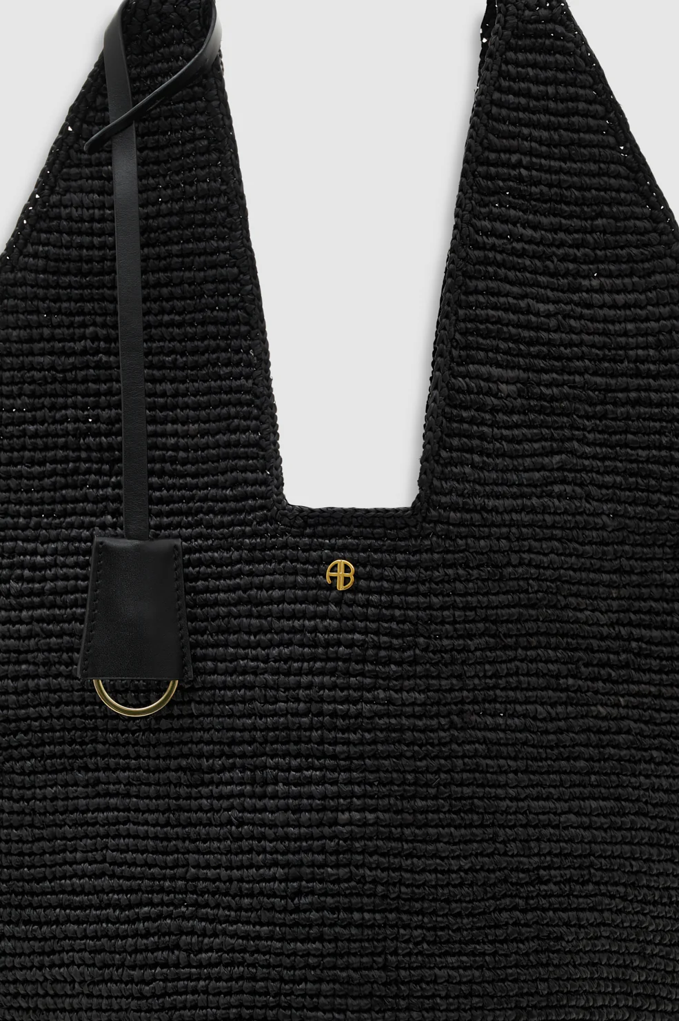 ANINE BING Leah Hobo Bag Plain Raffia in Black