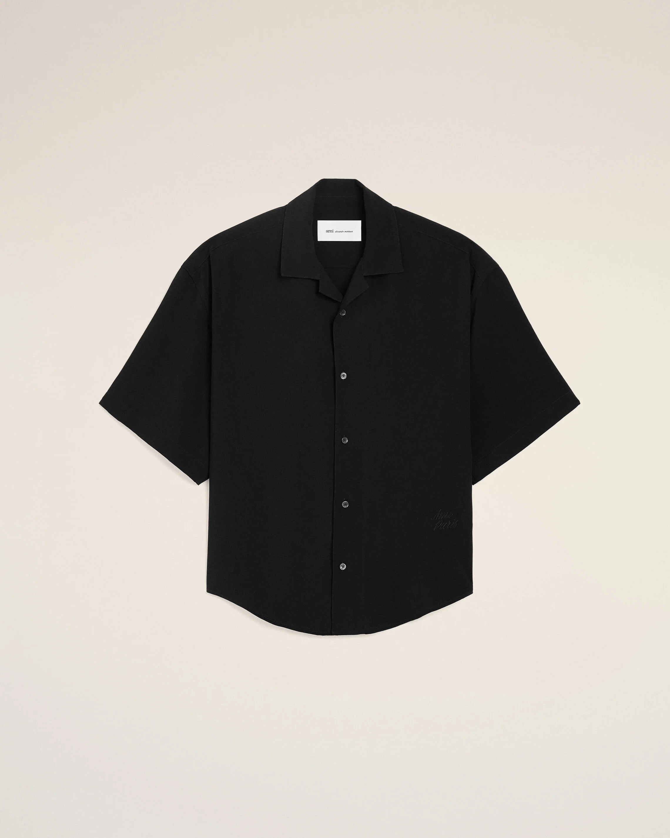 AMI PARIS Short Sleeve Viscose Boxy Fit Shirt in Black
