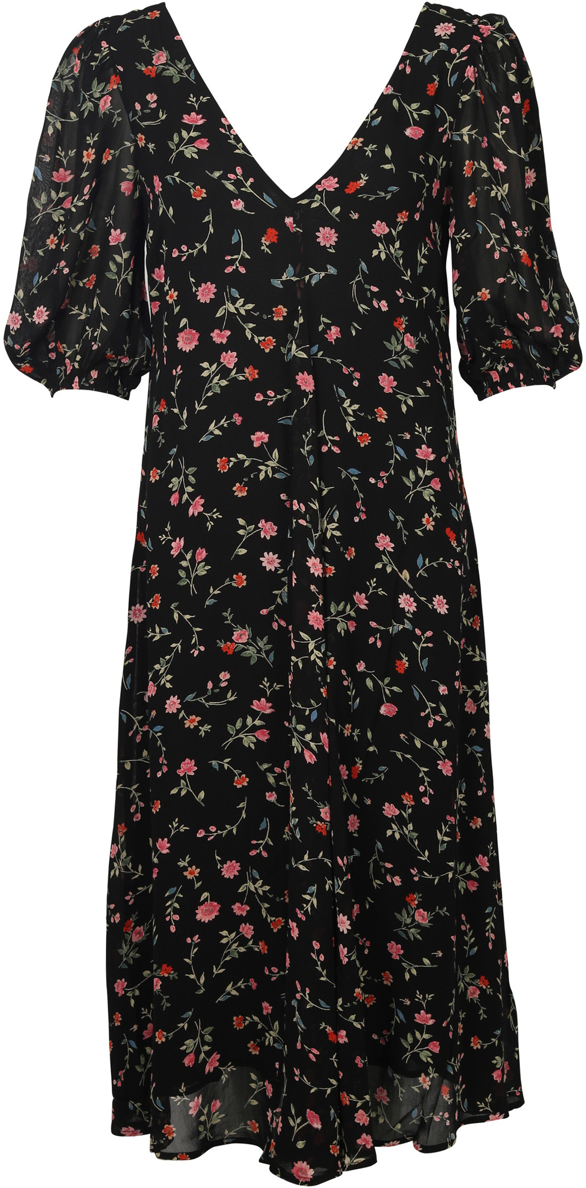 Ganni Puff Sleeve Dress Black Printed