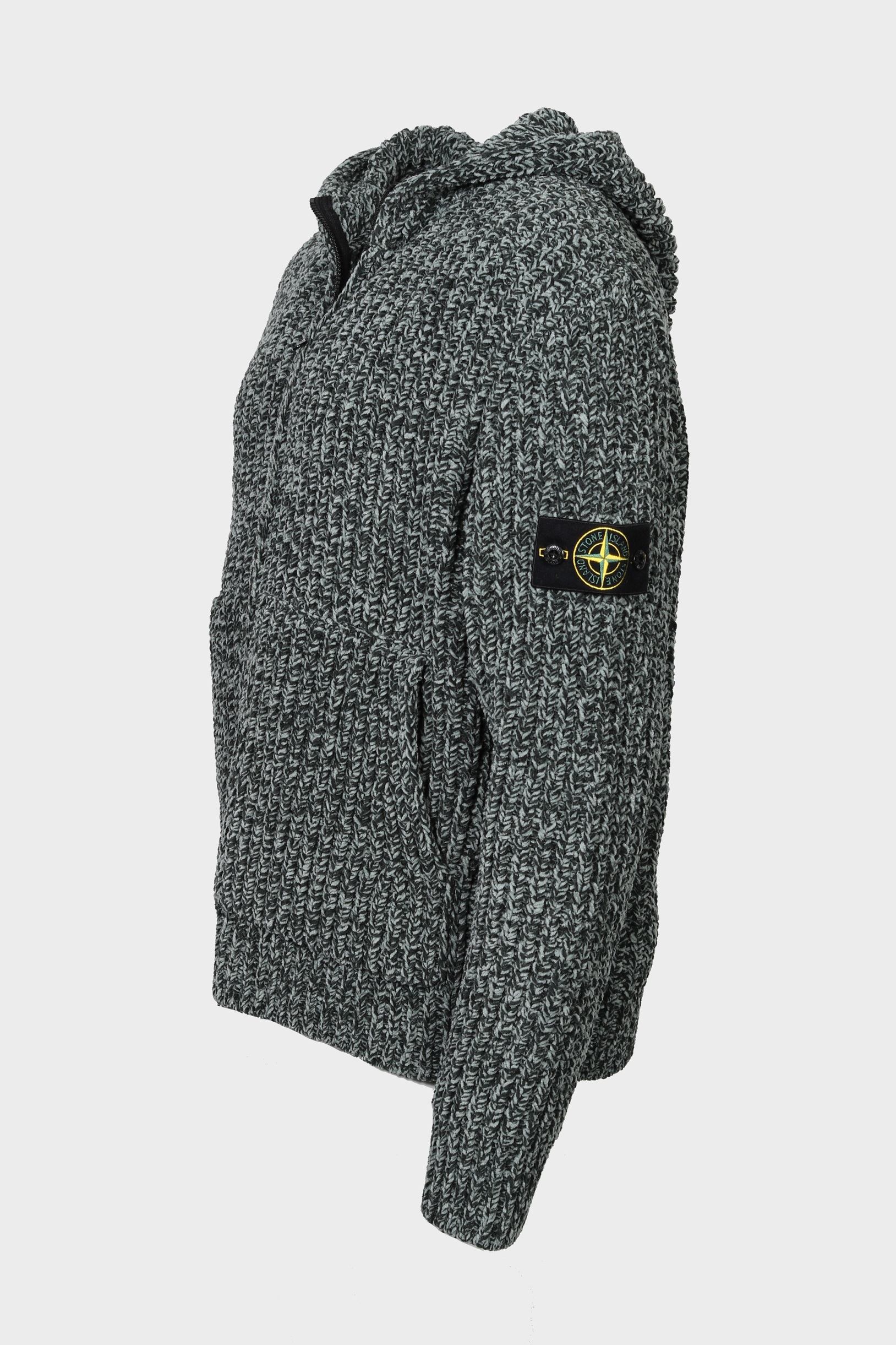 STONE ISLAND Chenille Knit Jacket in Sage Green Melange
