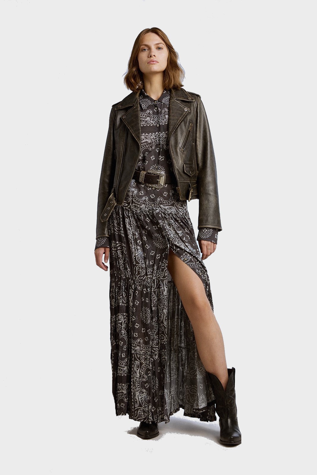 GOLDEN GOOSE Long Dress in Anthracite Paisley Print IT 40 / EU 34