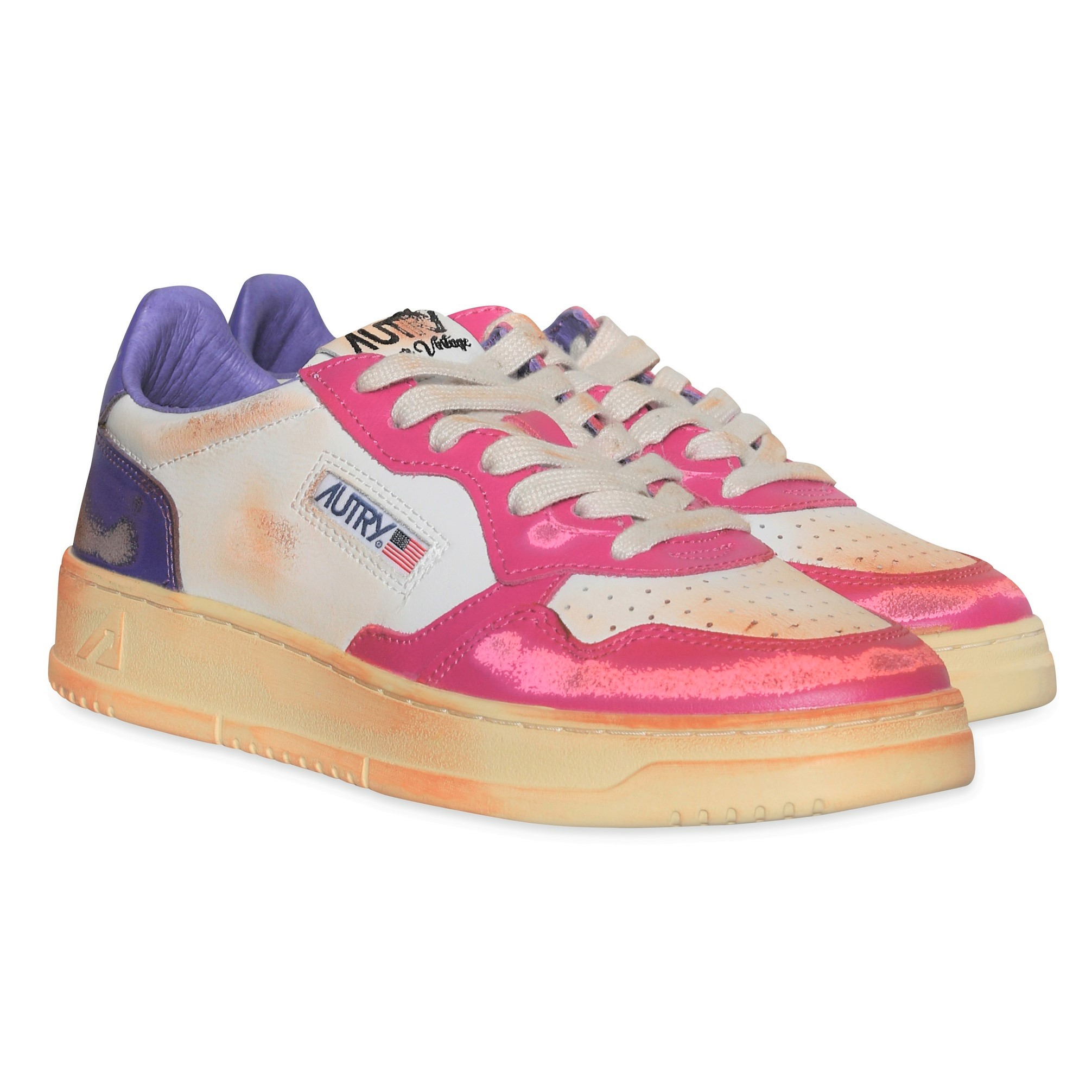 AUTRY ACTION SHOES Super Vintage Low Sneaker White/Pink/Purple 41