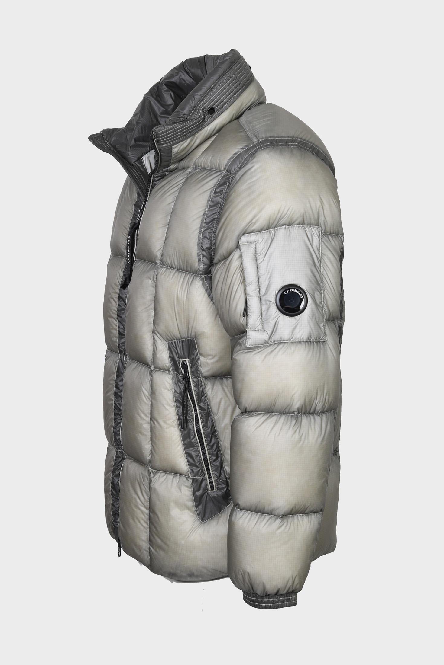 C.P. COMPANY D.D. Shell Lens Hooded Down Jacket in Flint Grey