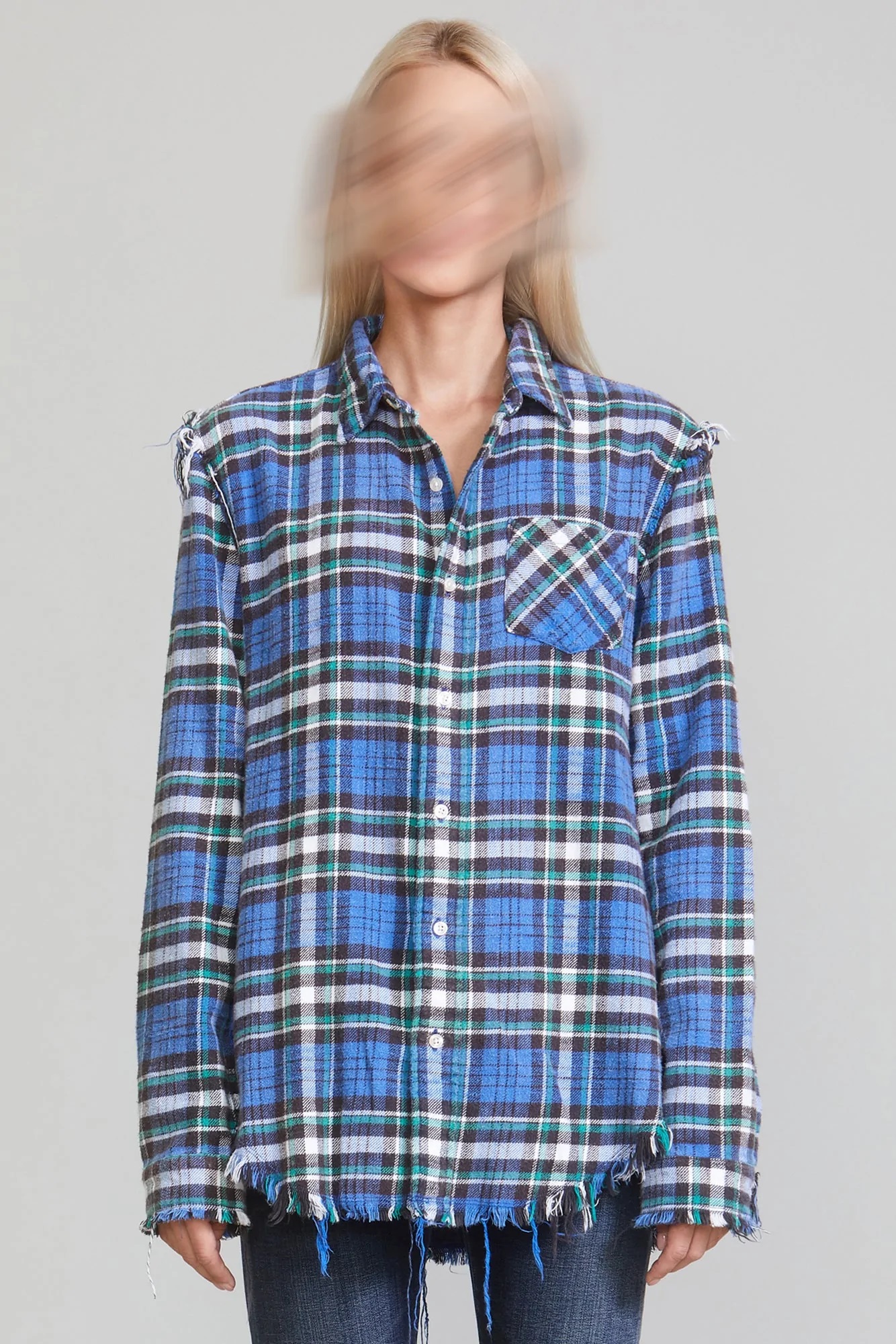 R13 Shredded Seam Check Shirt Multicolor L