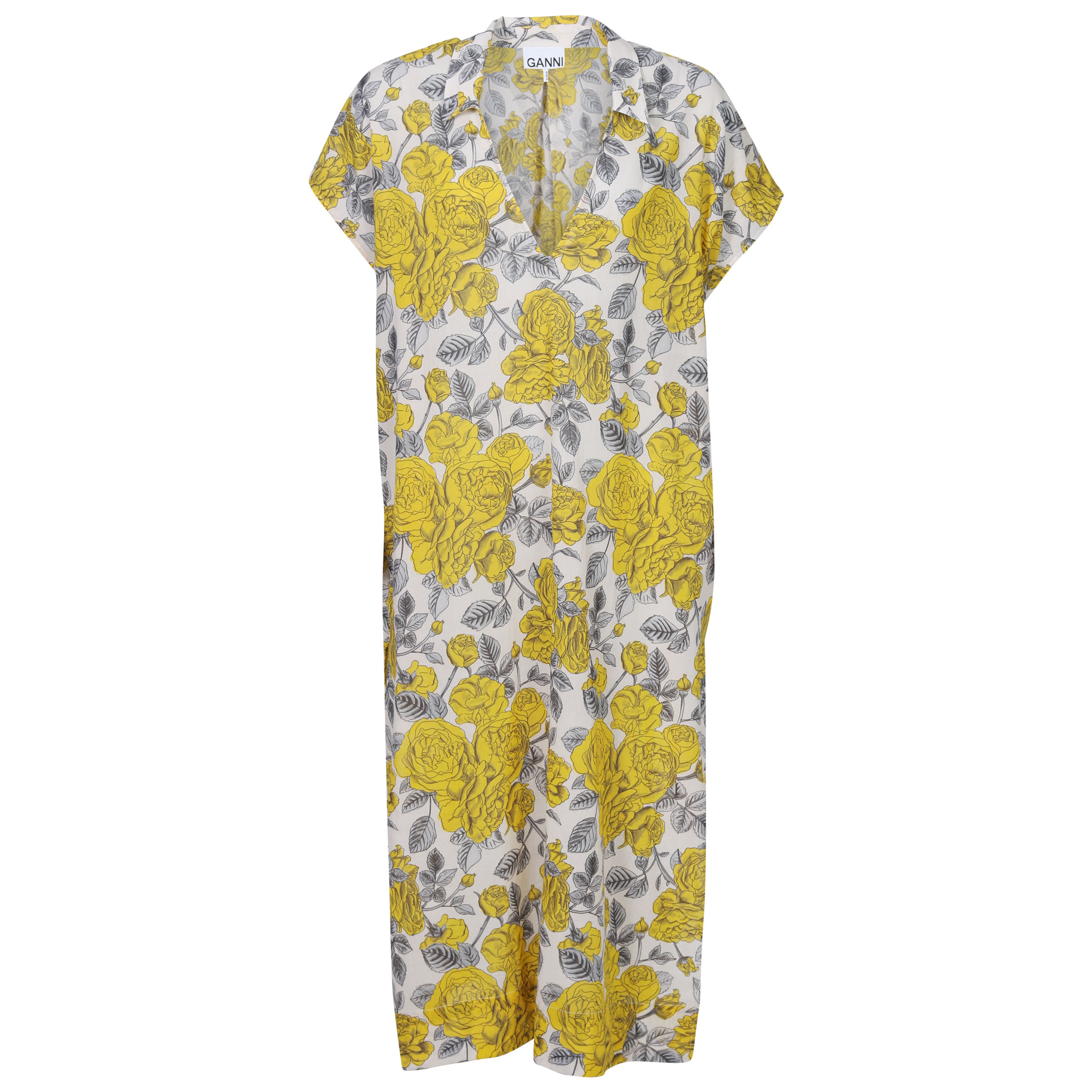 Ganni Light Cotton Kaftan Yellow Printed