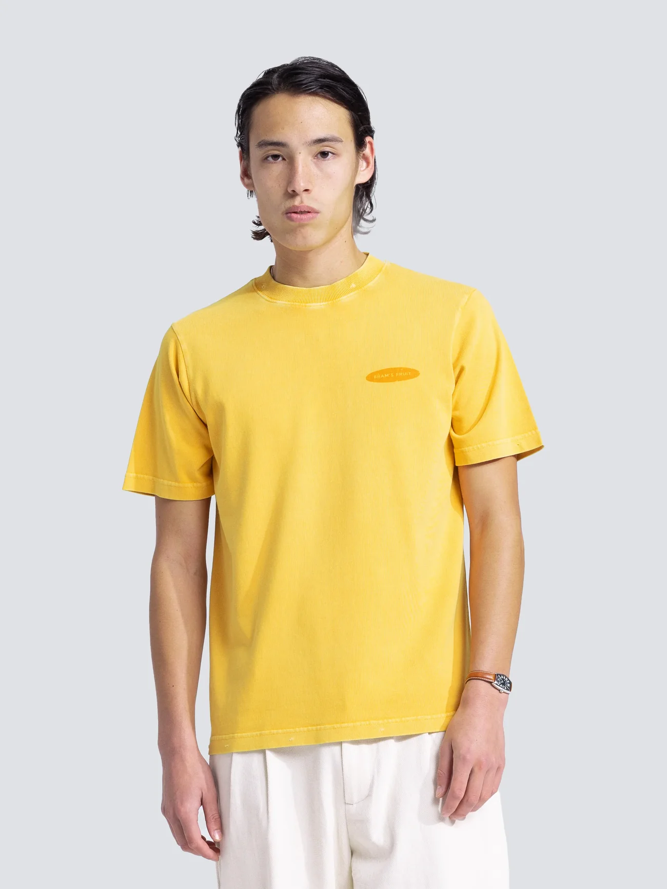 BRAM'S FRUIT ''F*ck Off'' Distressed T-Shirt in Washed Dried Orange