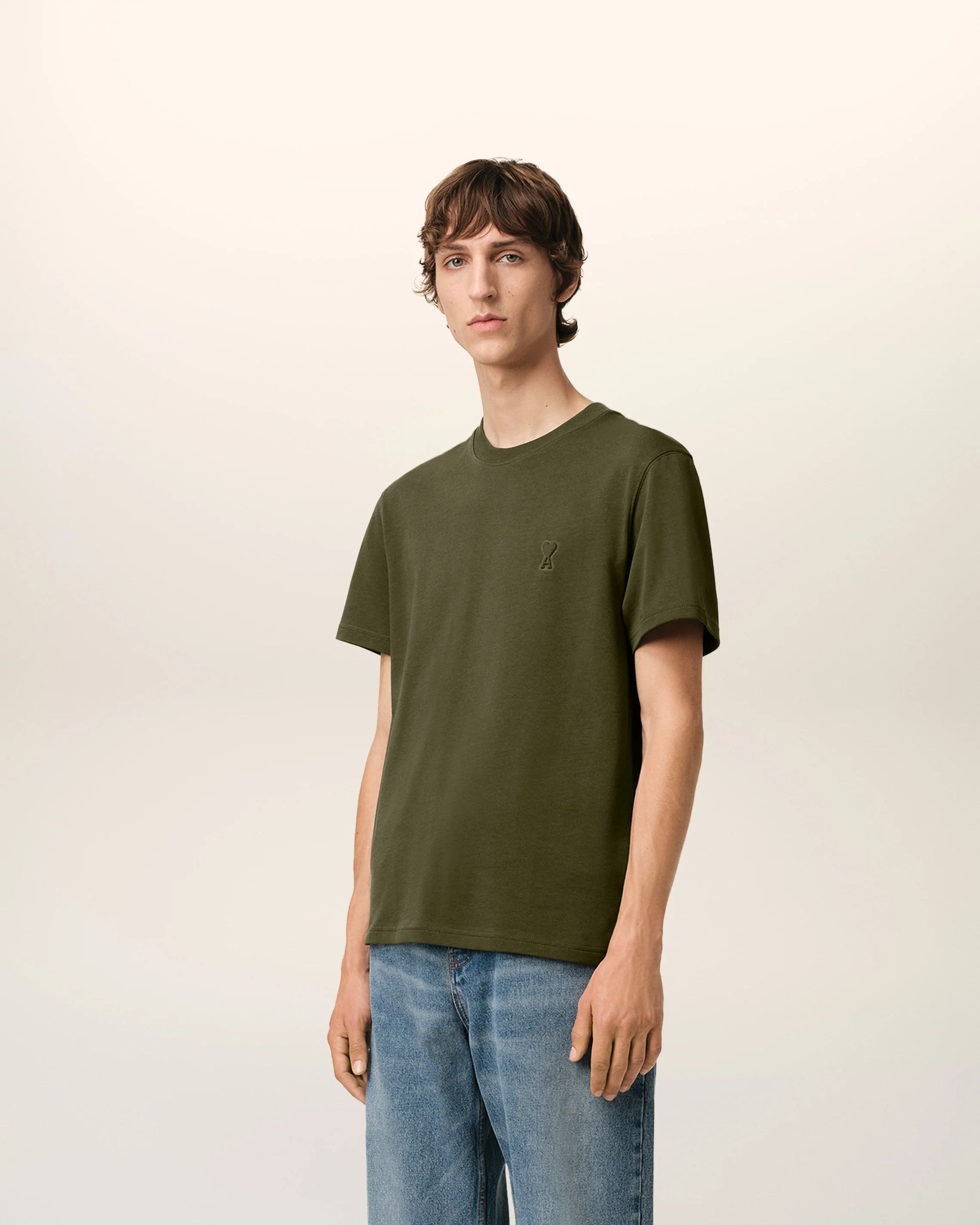 AMI PARIS de Coeur Embossed Classic Fit T-Shirt in Loden XS AMI PARIS de Coeur Embossed Classic Fit T-Shirt in Loden S