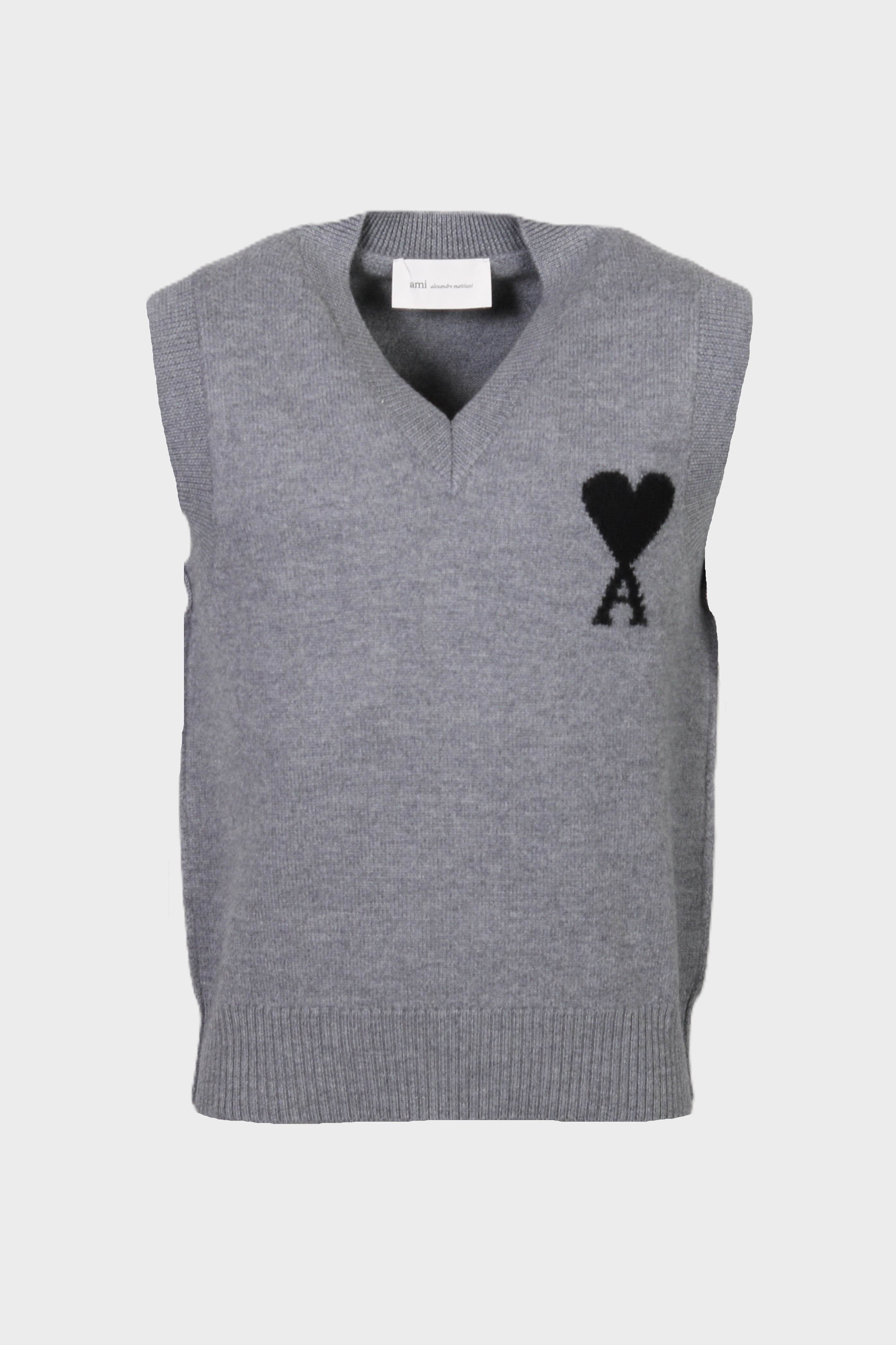 AMI PARIS de Coeur Heavy Knit Sleeveless Sweater in Heather Ash Grey / Black