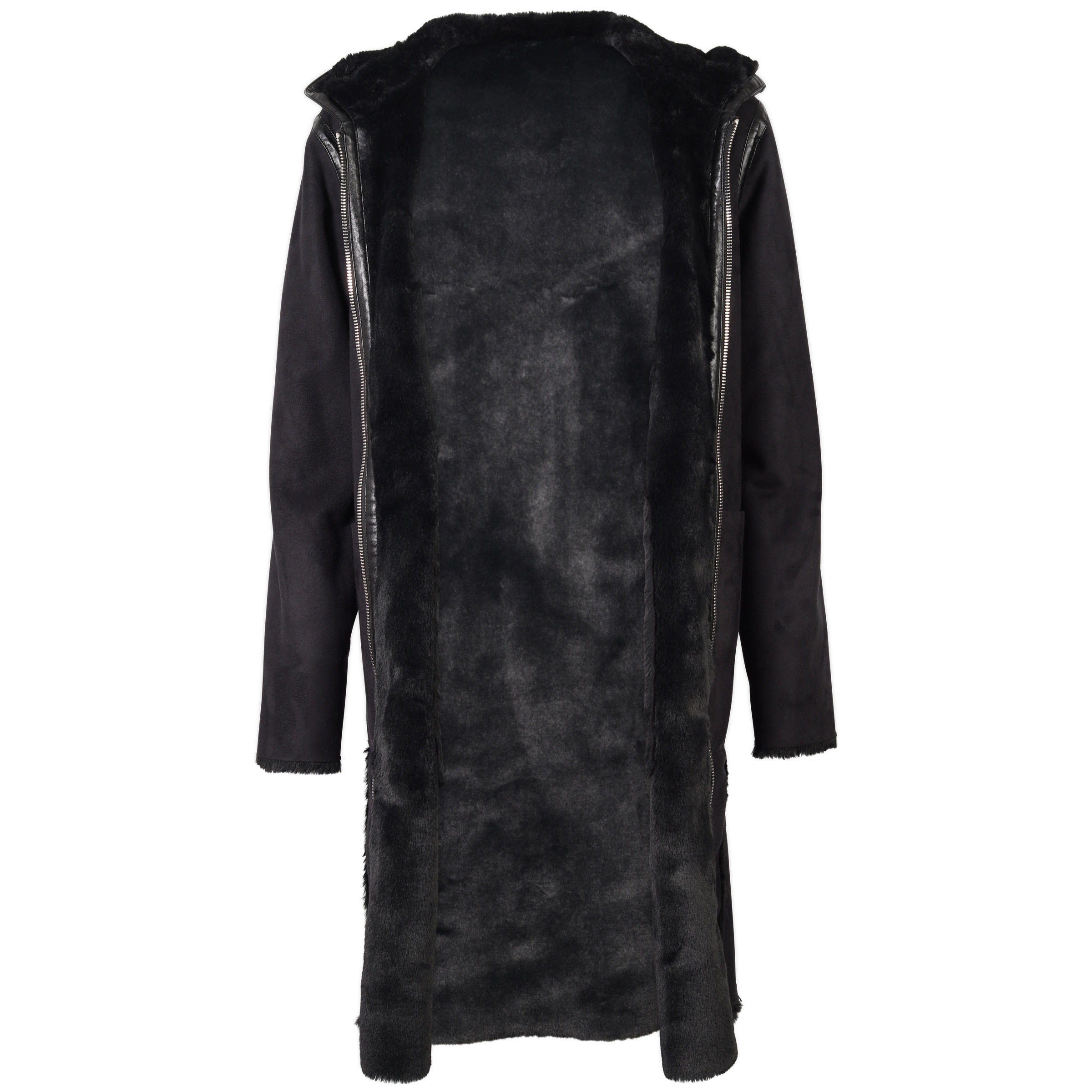 Blonde No. 8 Mantel Fake Fur Kapuze schwarz
