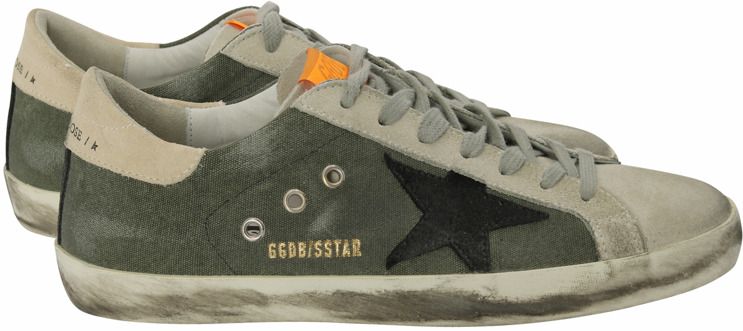 Golden Goose Superstar Green Canvas-Black Suede Star