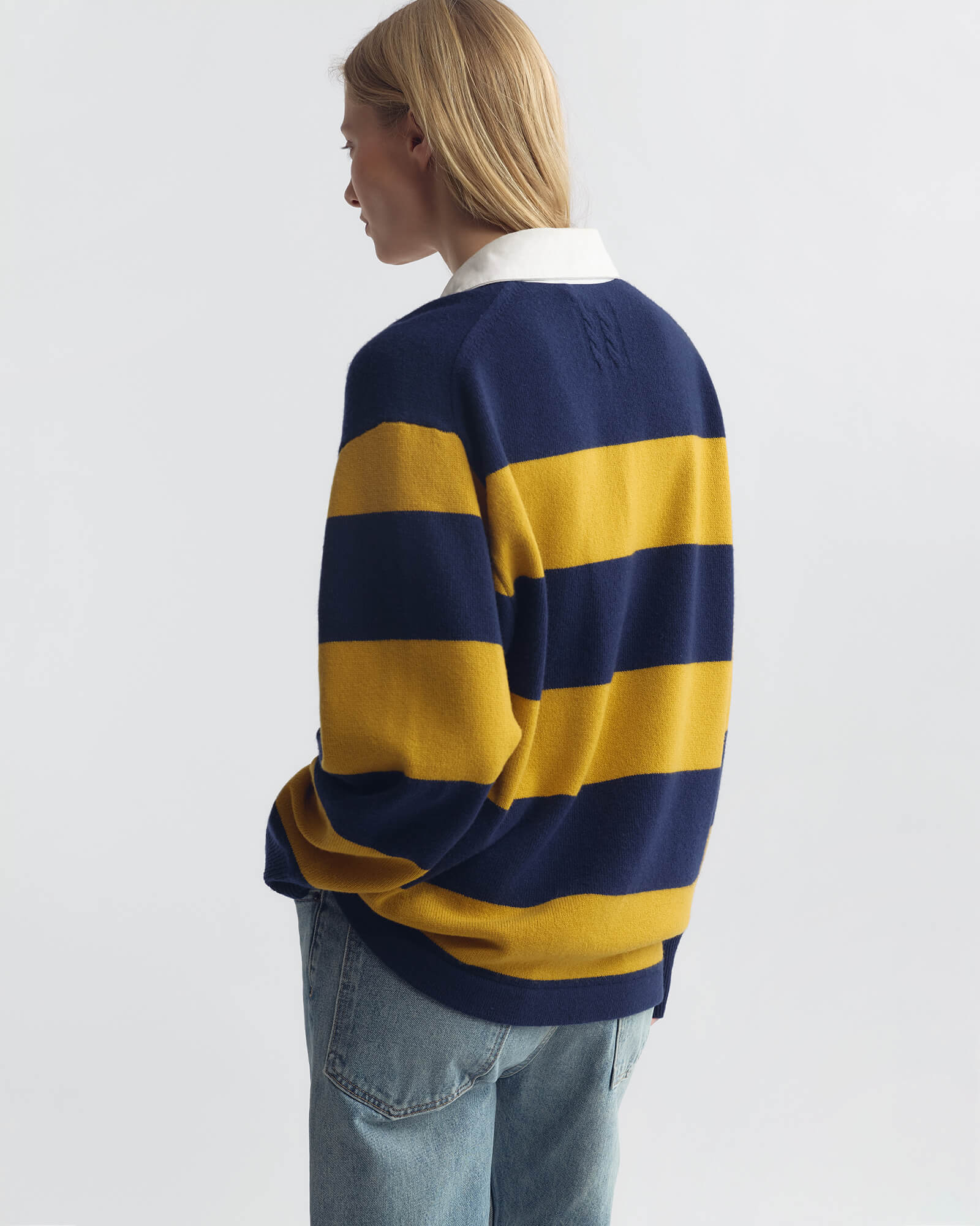 NILI LOTAN Rashida Rugby Knit Sweater in Navy / Amber Stripe