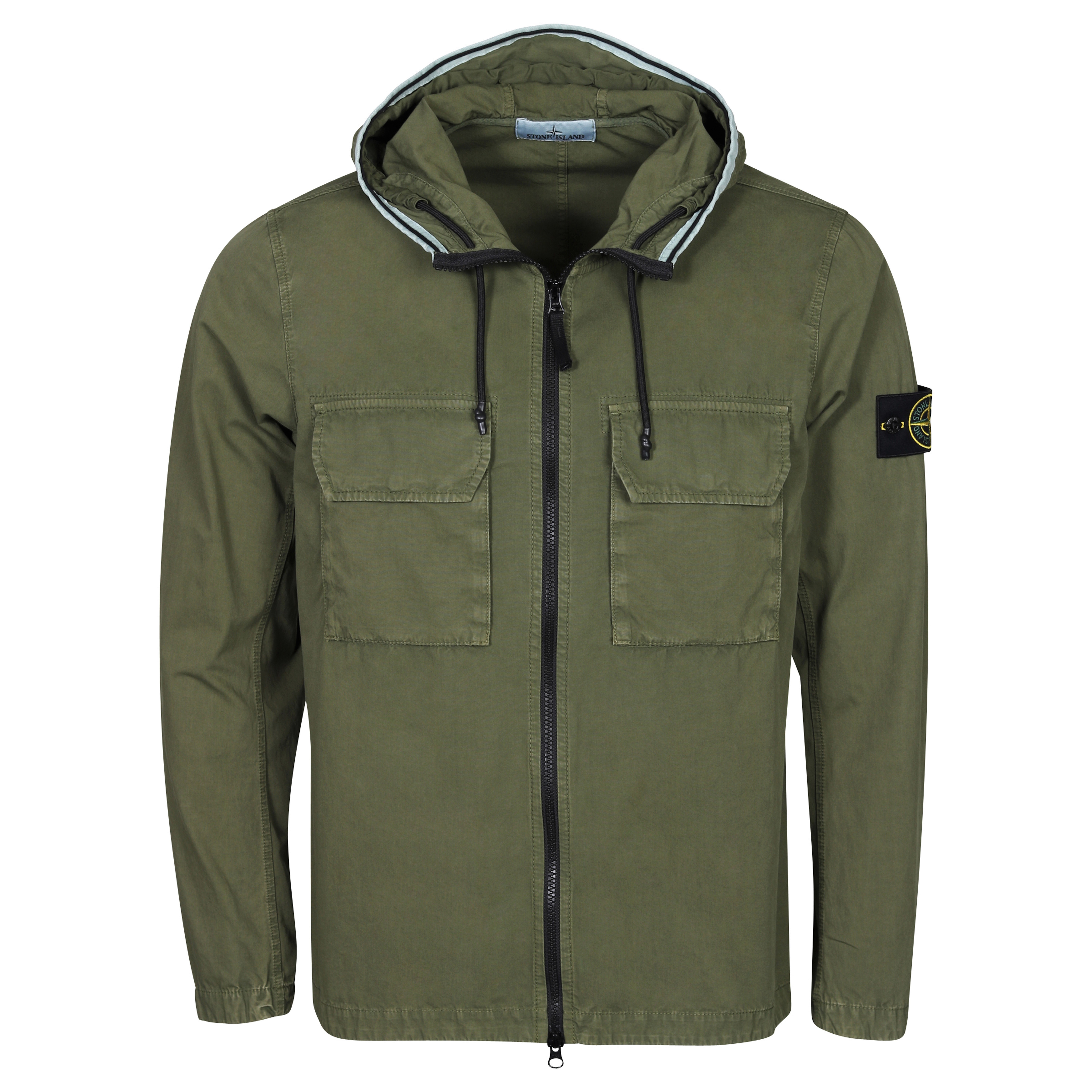 Stone Island Cotton Hooded Overshirt in Washed Olive XL