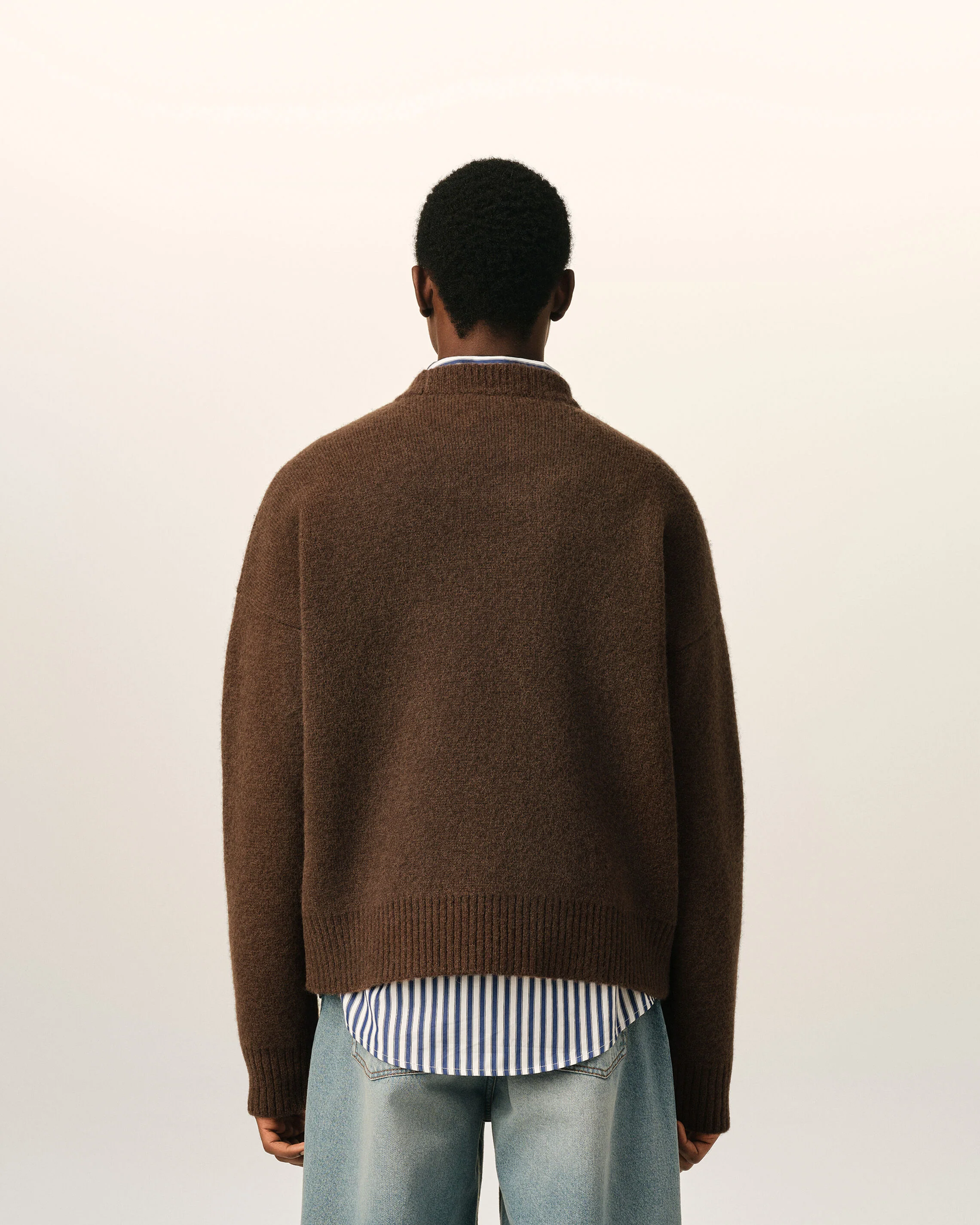 AMI PARIS de Coeur Heavy Knit Sweater in Chocolate Brown / Off White