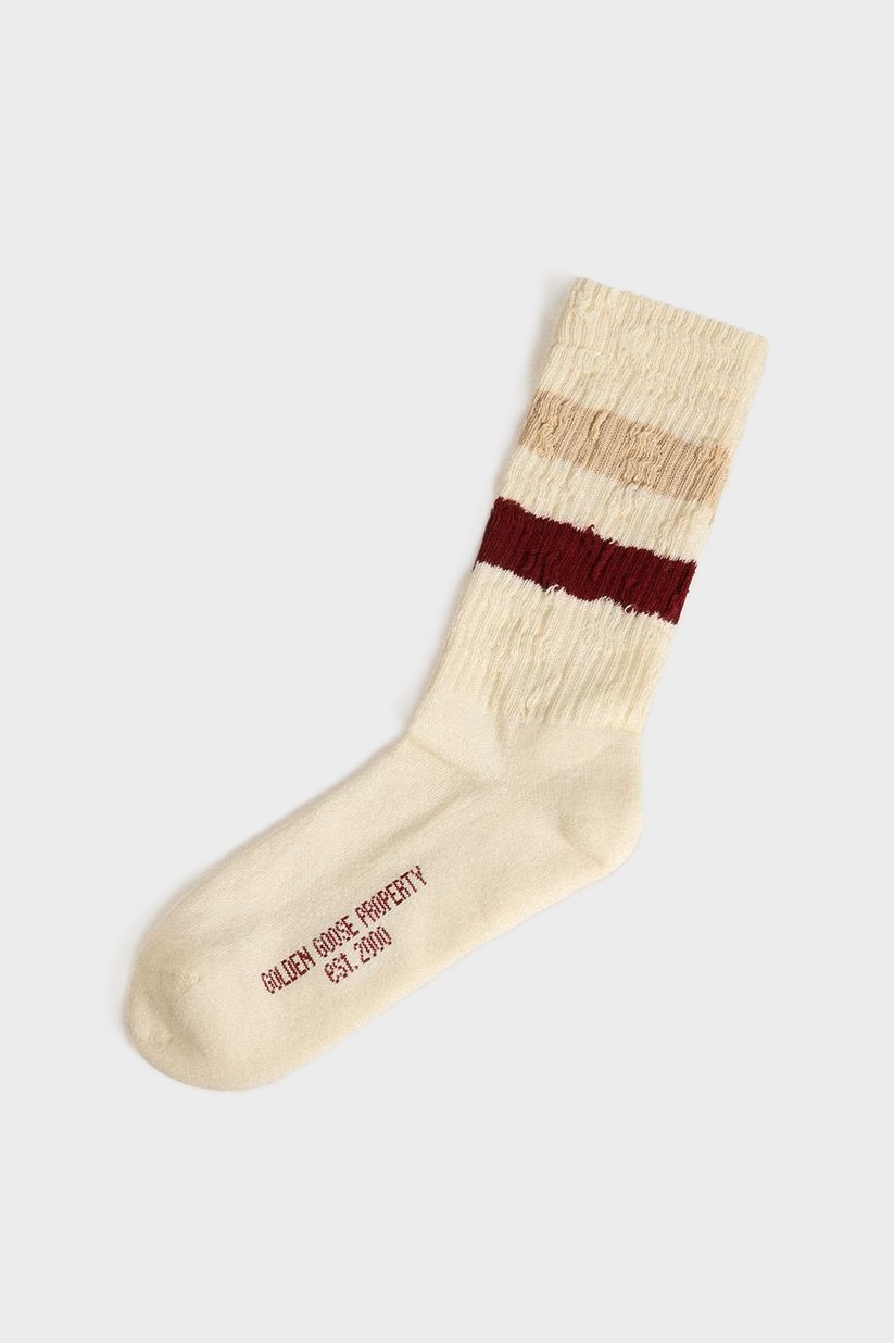 GOLDEN GOOSE Socks High Rib Stripes Socks Bordeaux/Beige Stripe