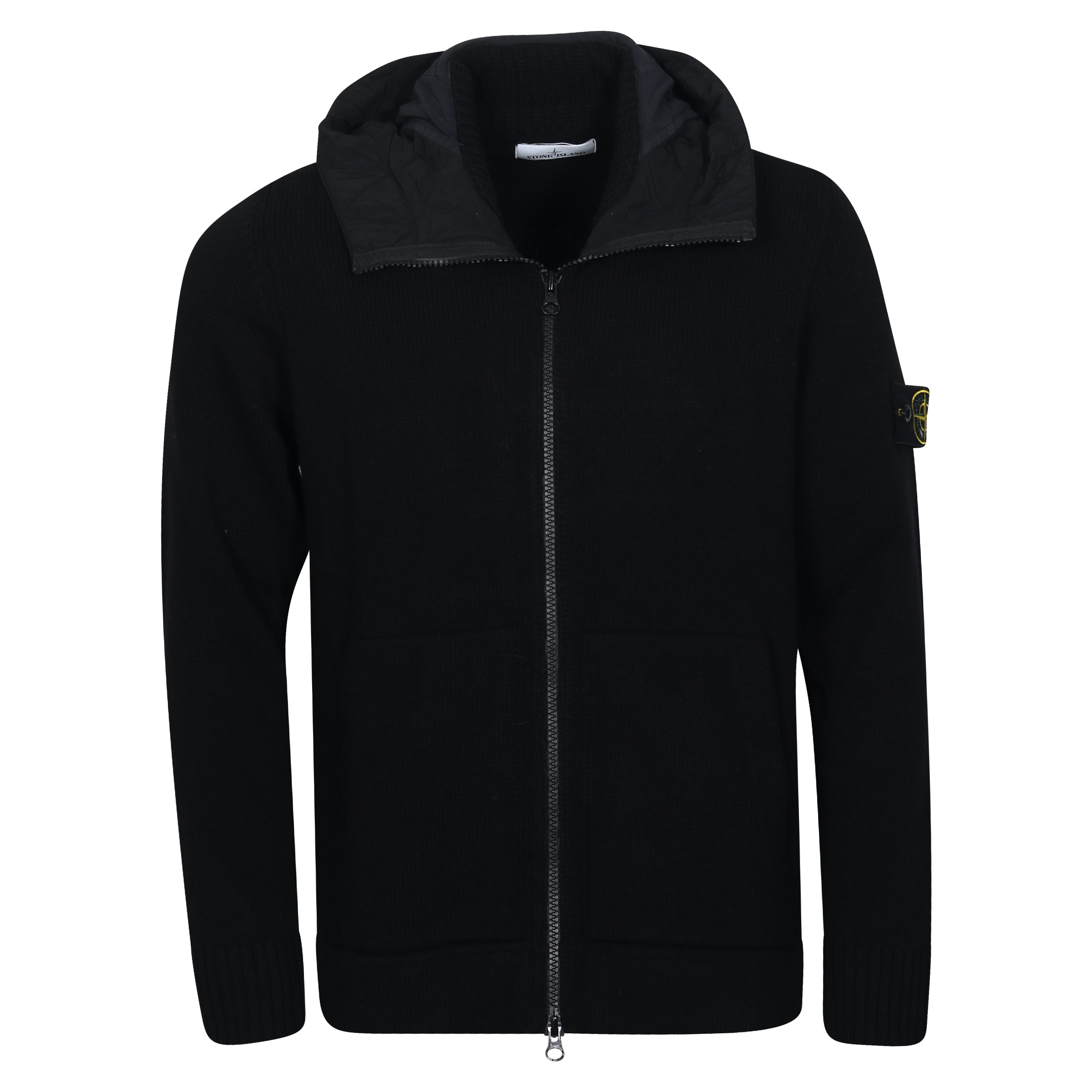 Stone Island Zip Nylon/Wool Hoodie in Black