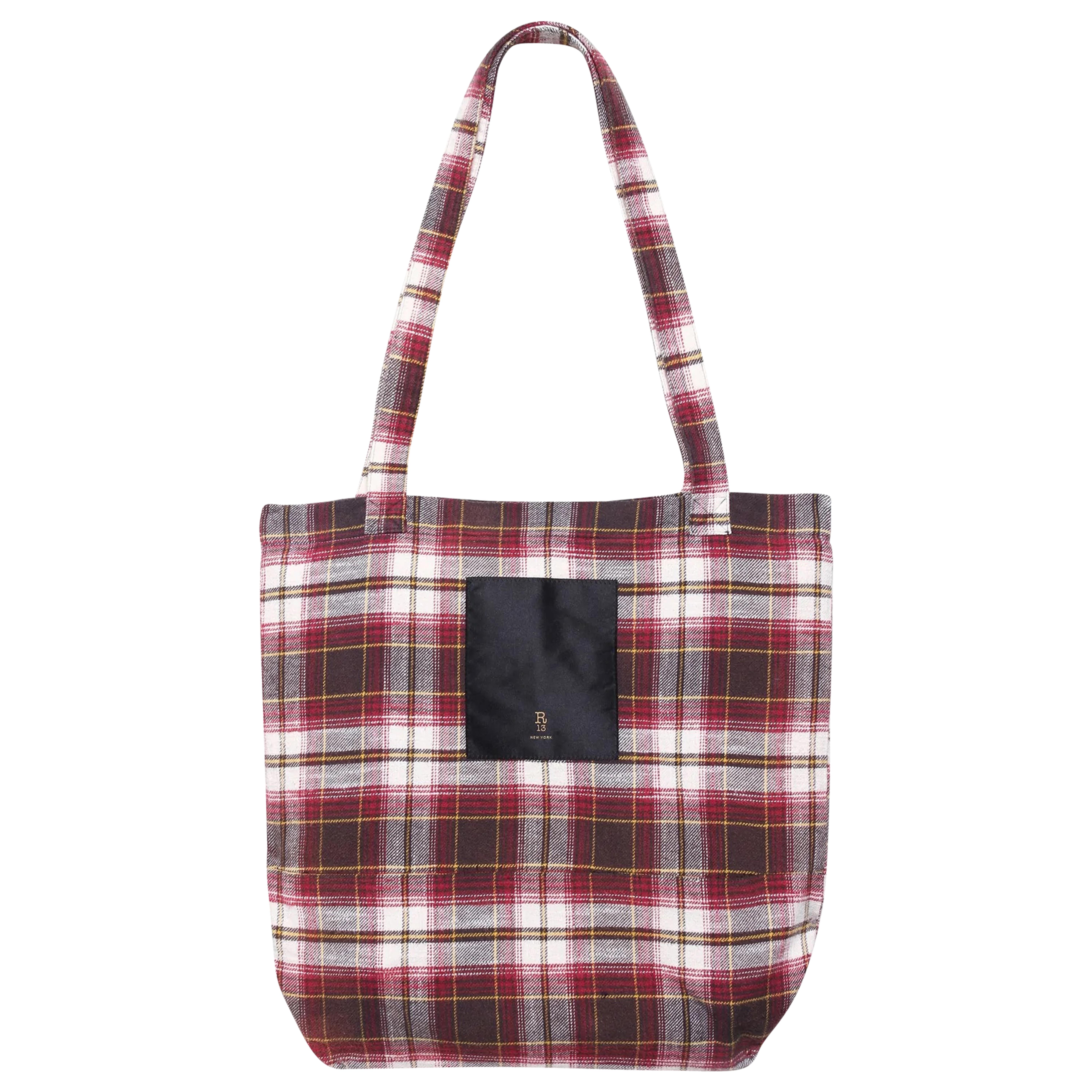 R13 Plaid Medium Tote Ecru/Maroon