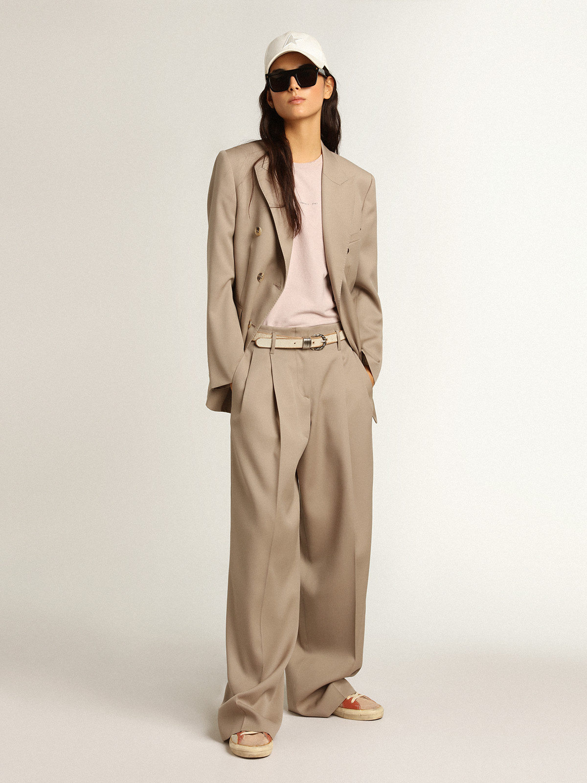 Golden Goose Wide Leg Pant Flavia in Roasted Cashew
