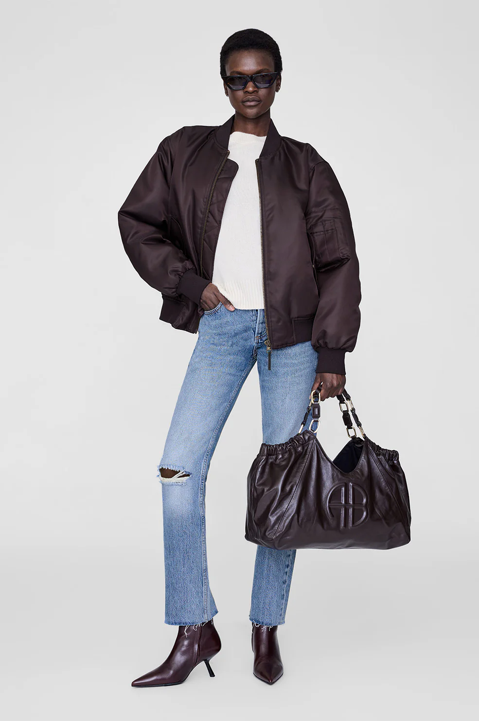 ANINE BING Bomber Jacket in Deep Brown