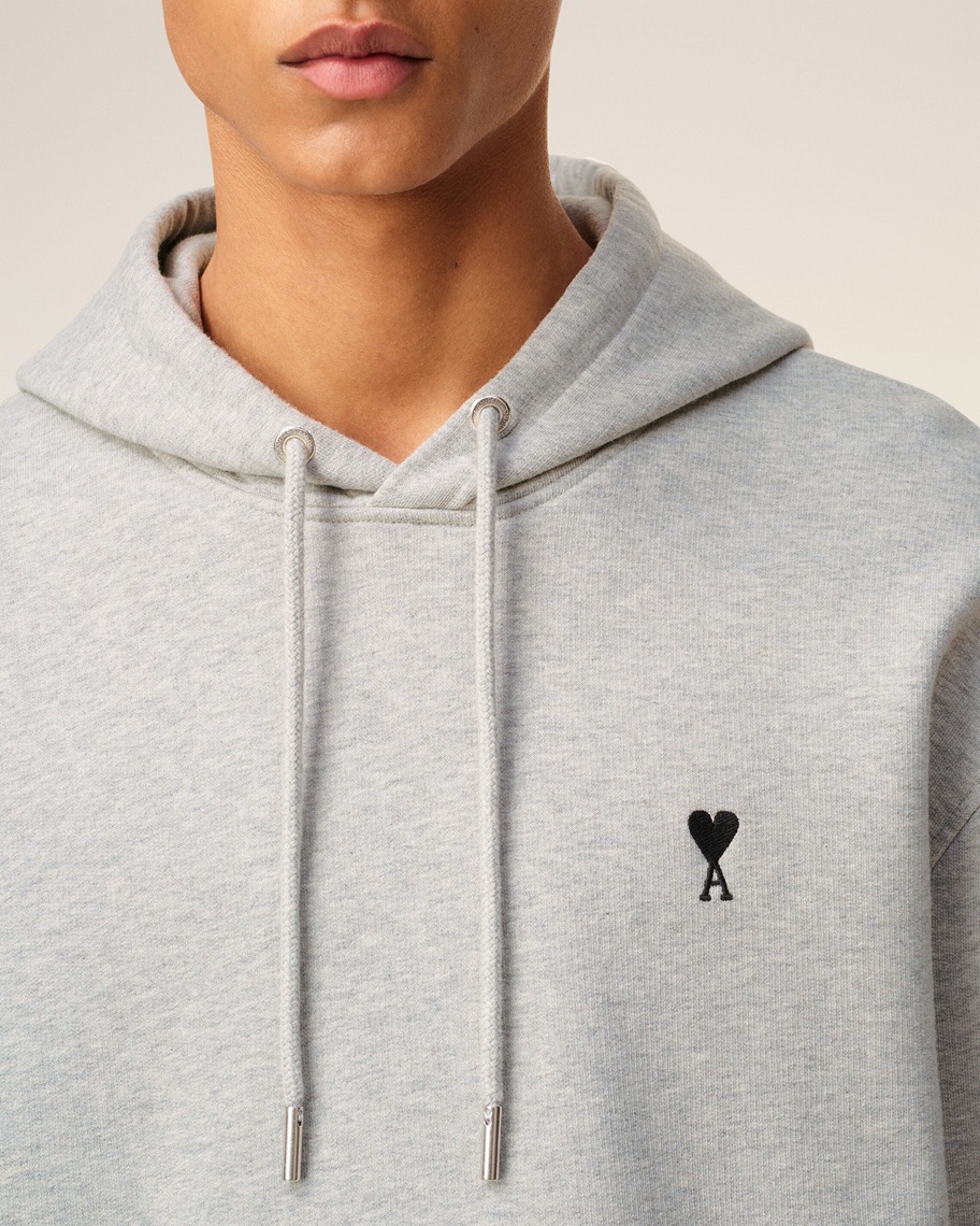 AMI PARIS de Coeur Logo Hoodie in Heather Ash Grey/Black