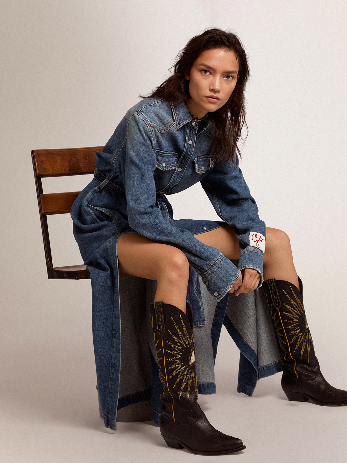 GOLDEN GOOSE Denim Dress Dana Medium Stone Washed GOLDEN GOOSE Denim Dress Dana Medium Stone Washed
