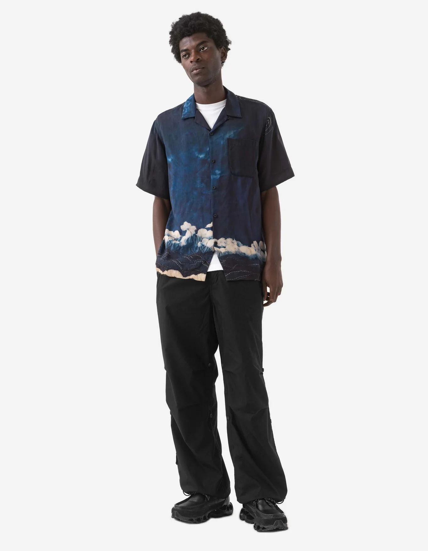 MAHARISHI 6230 Boro Crane Camp Collar Shirt in Indigo