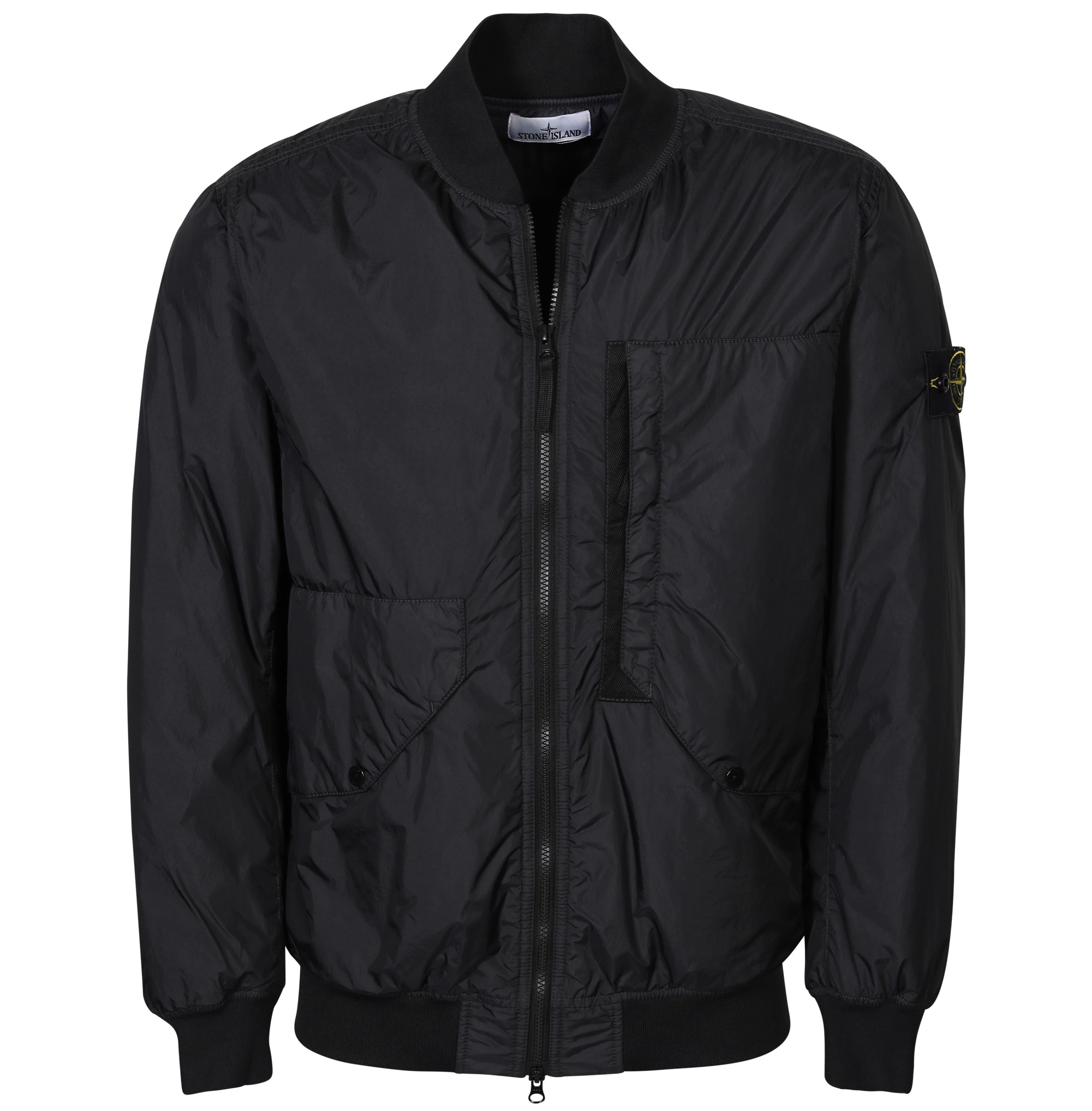 STONE ISLAND Garment Dyed Crinkle Reps Bomber Jacket in Black