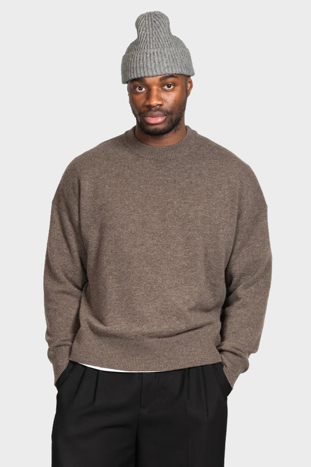 YACAIA Oversize Merino/Cashmere Sweater in Dark Brown XL
