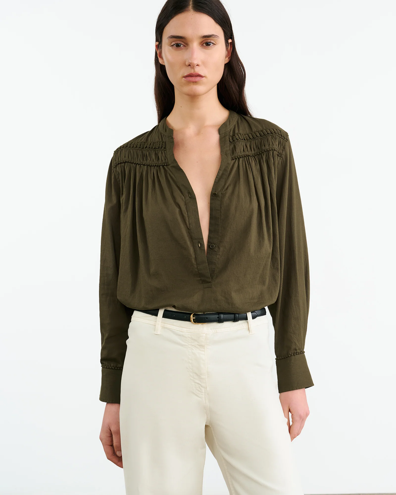 NILI LOTAN Clarys Blouse in Olive Green NILI LOTAN Clarys Blouse in Olive Green