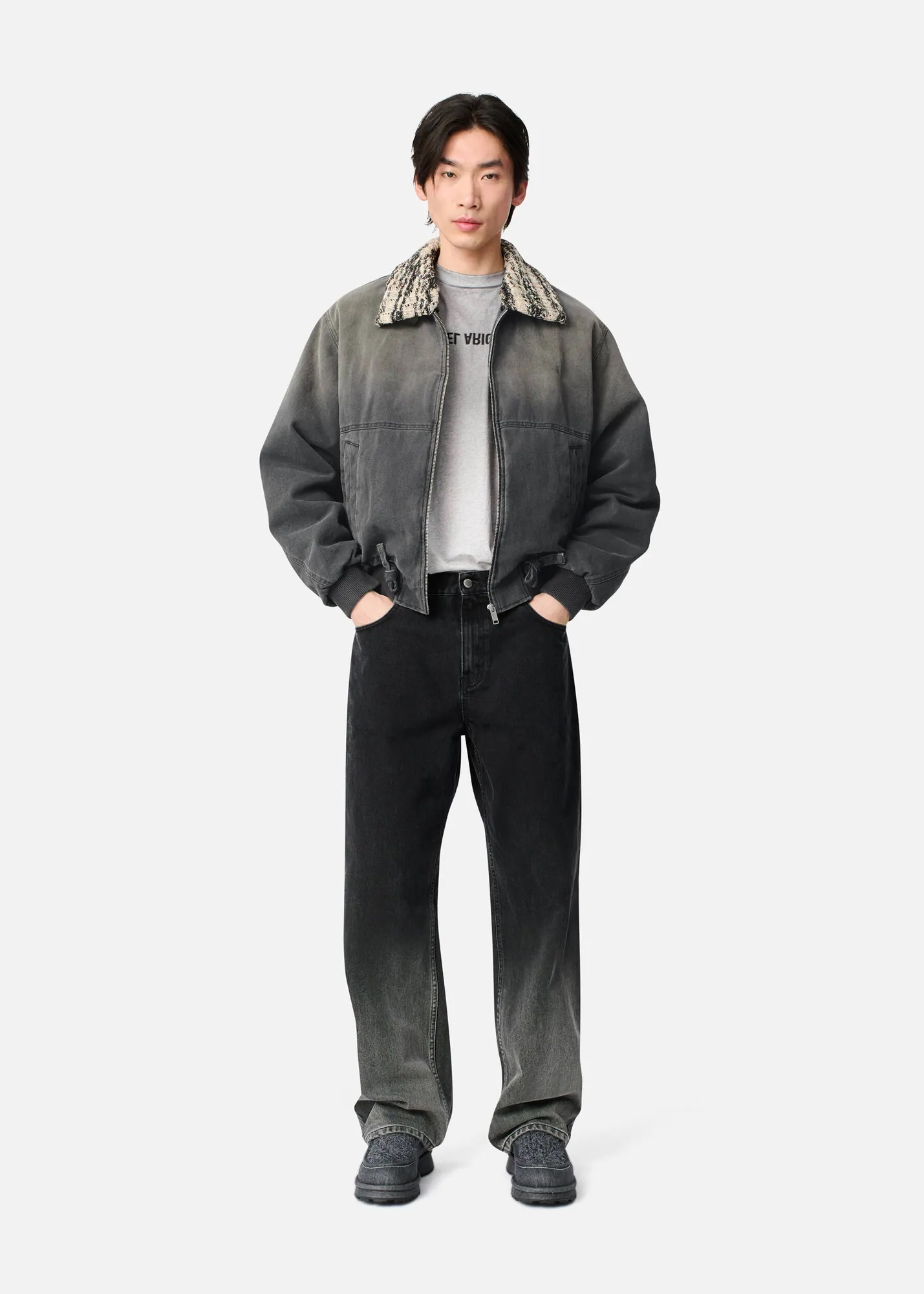 AXEL ARIGATO Loose Fit Fade Jeans in Dark Grey