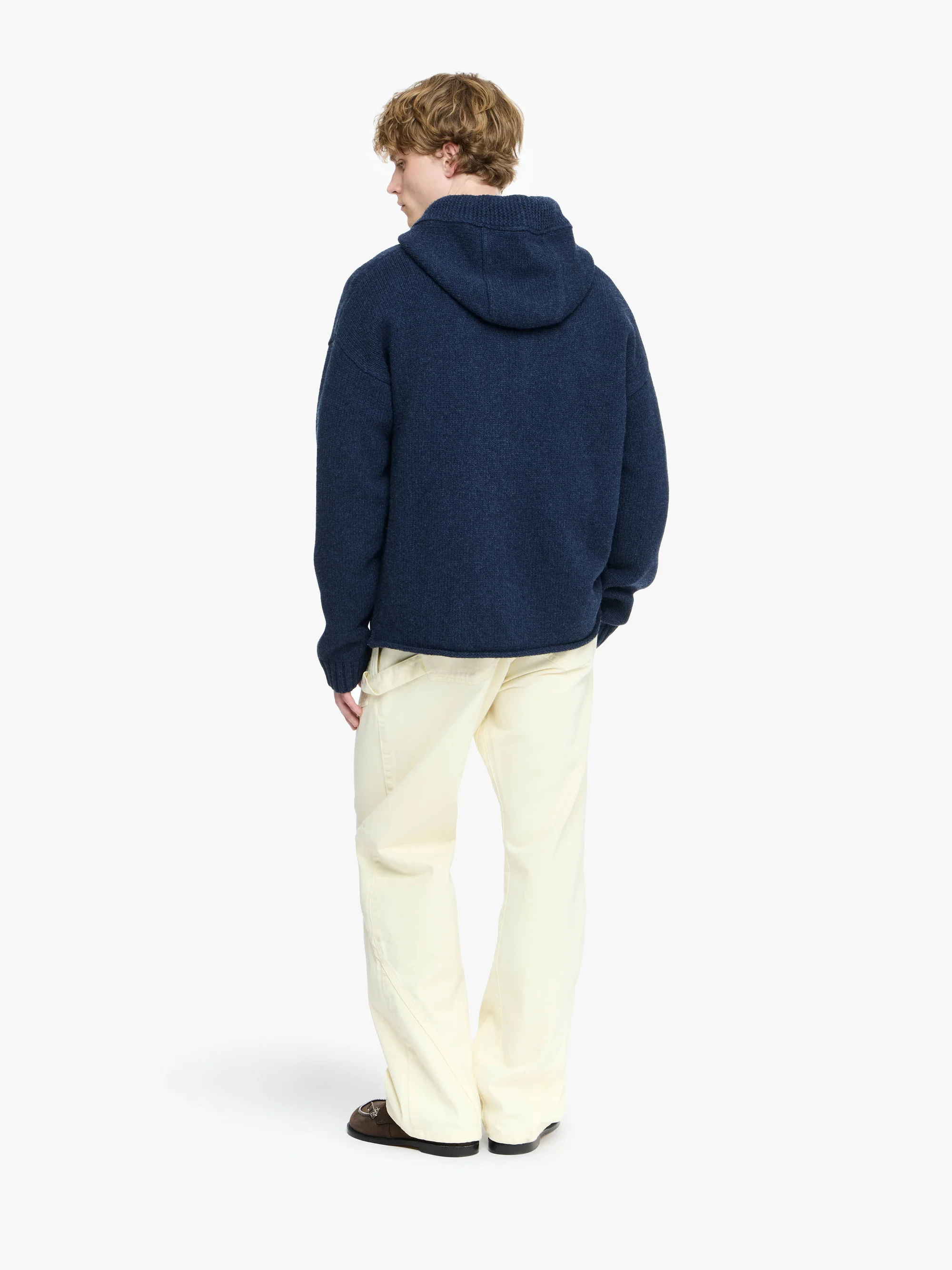 JW ANDERSON Anchor Embroidery Knit Zip Hoodie in Navy