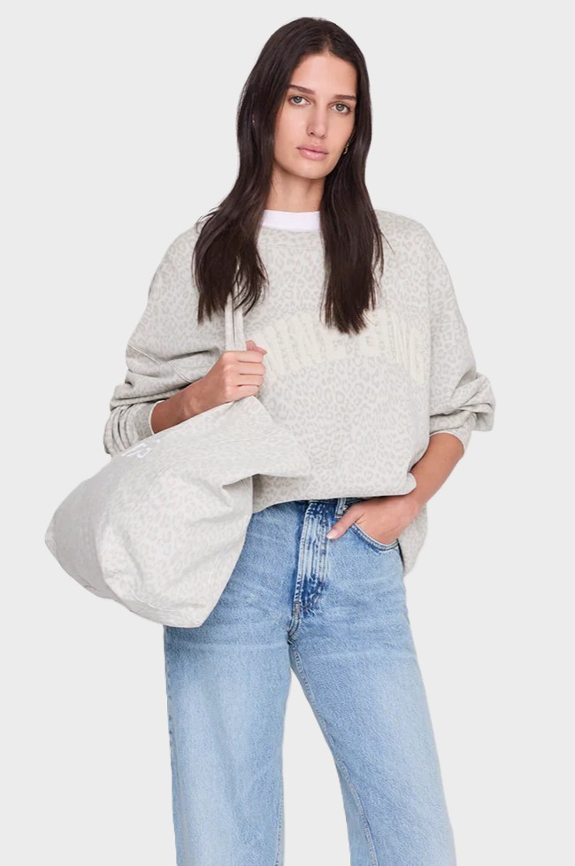 ANINE BING Miles Sweatshirt in Washed White Leopard