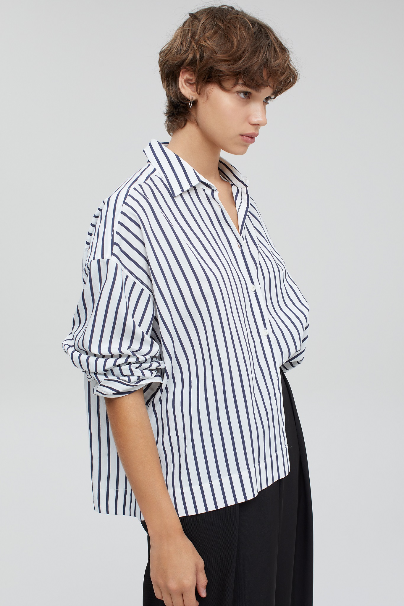 Closed Owen Gathered Shirt in dark night striped XXS