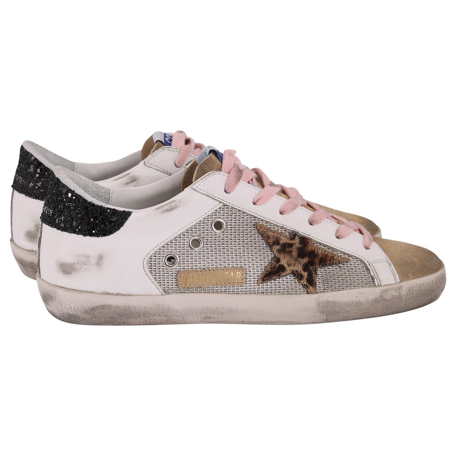 Golden Goose Sneaker Superstar Net and Leather Suede Toe Leopard