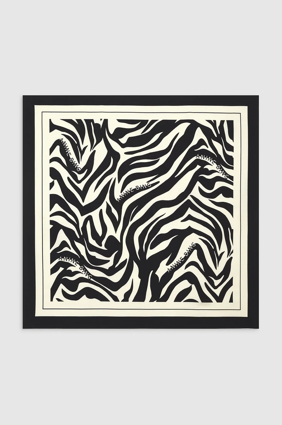 ANINE BING Evelyn Silk Scarf in Black/Cream Zebra