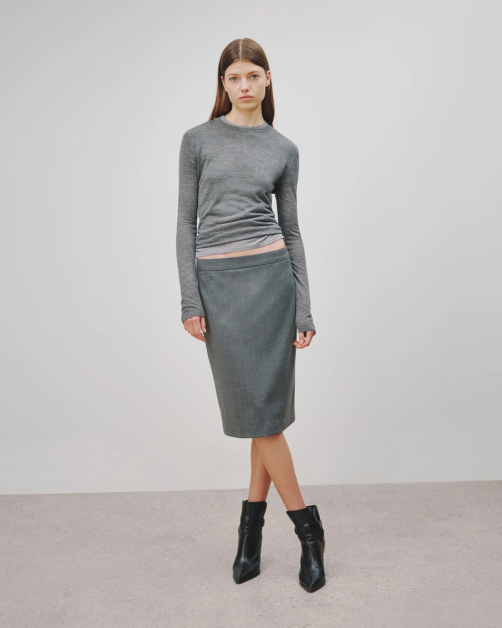 NILI LOTAN Silk Knit Sweater Candice in Dark Grey Melange XS