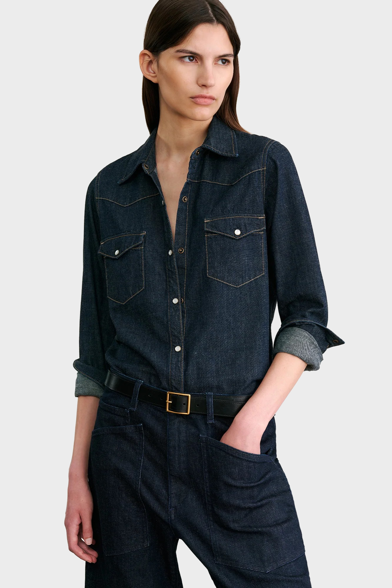 NILI LOTAN Denim Shirt in Indigo Rinse