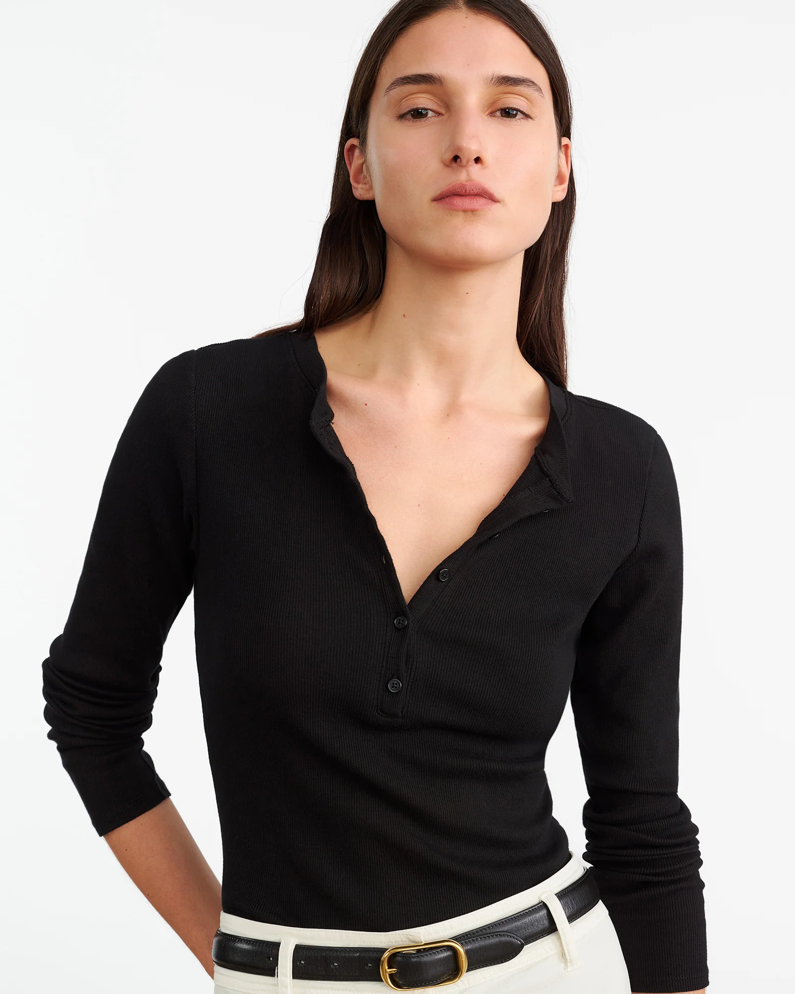 NILI LOTAN Rib Longsleeve in Jet Black XL