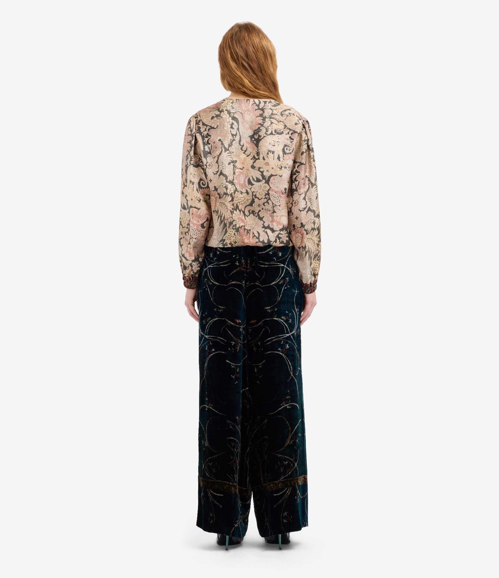 PIERRE-LOUIS MASCIA Long Velvet Pant in Blue/Brown