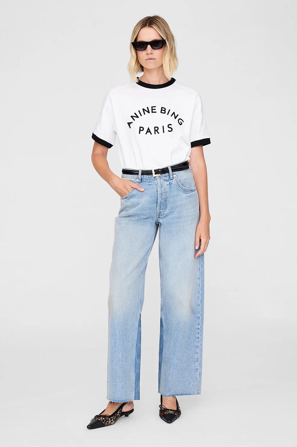 ANINE BING Paris Relaxed Boxy Fit T-Shirt in Ivory