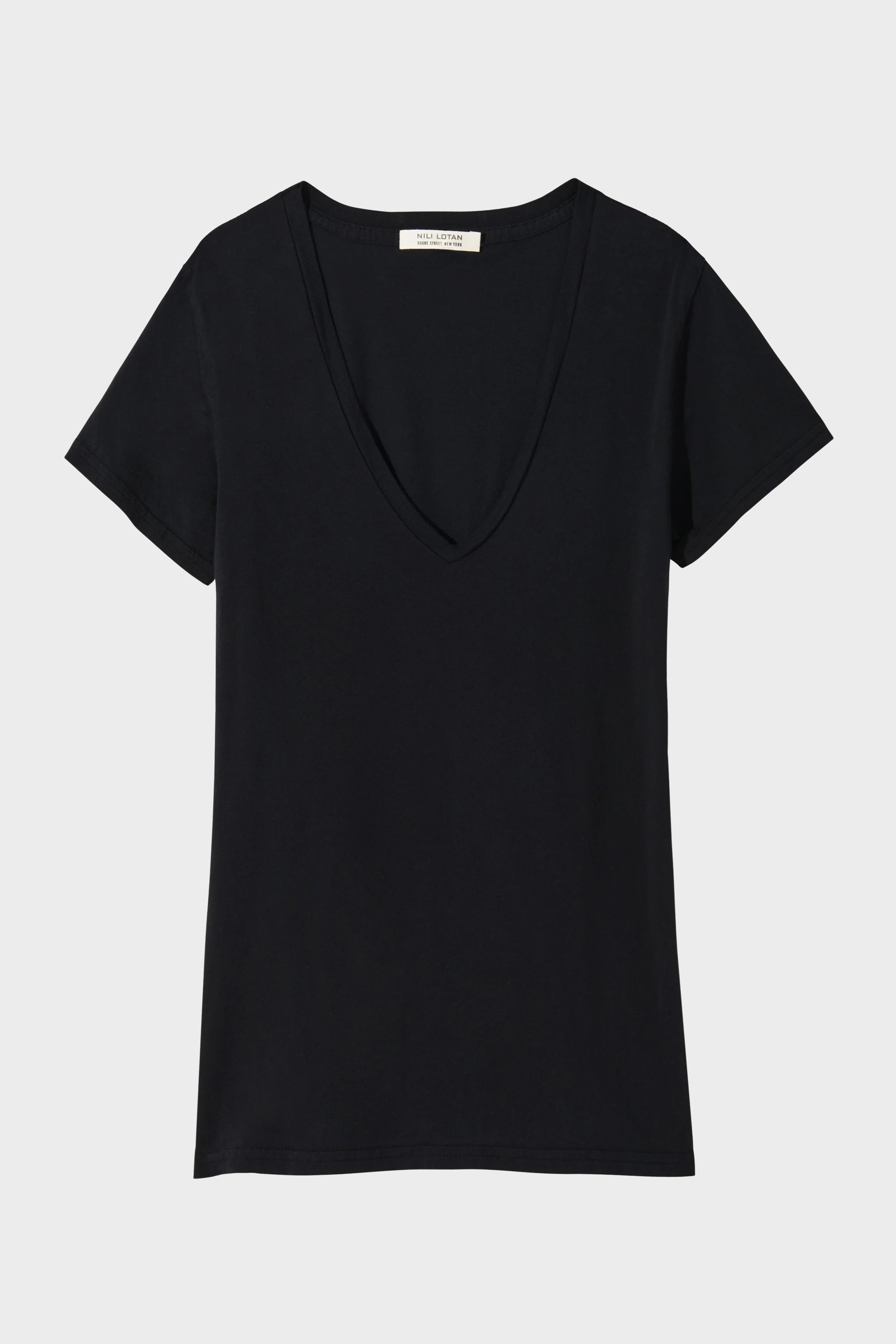 NILI LOTAN Carol V-Neck T-Shirt in Jet Black NILI LOTAN Carol V-Neck T-Shirt in Jet Black