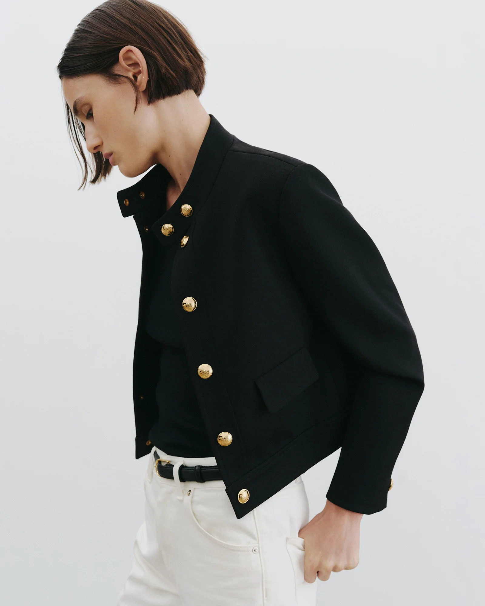 NILI LOTAN Hadley Cropped Wool Jacket in Black