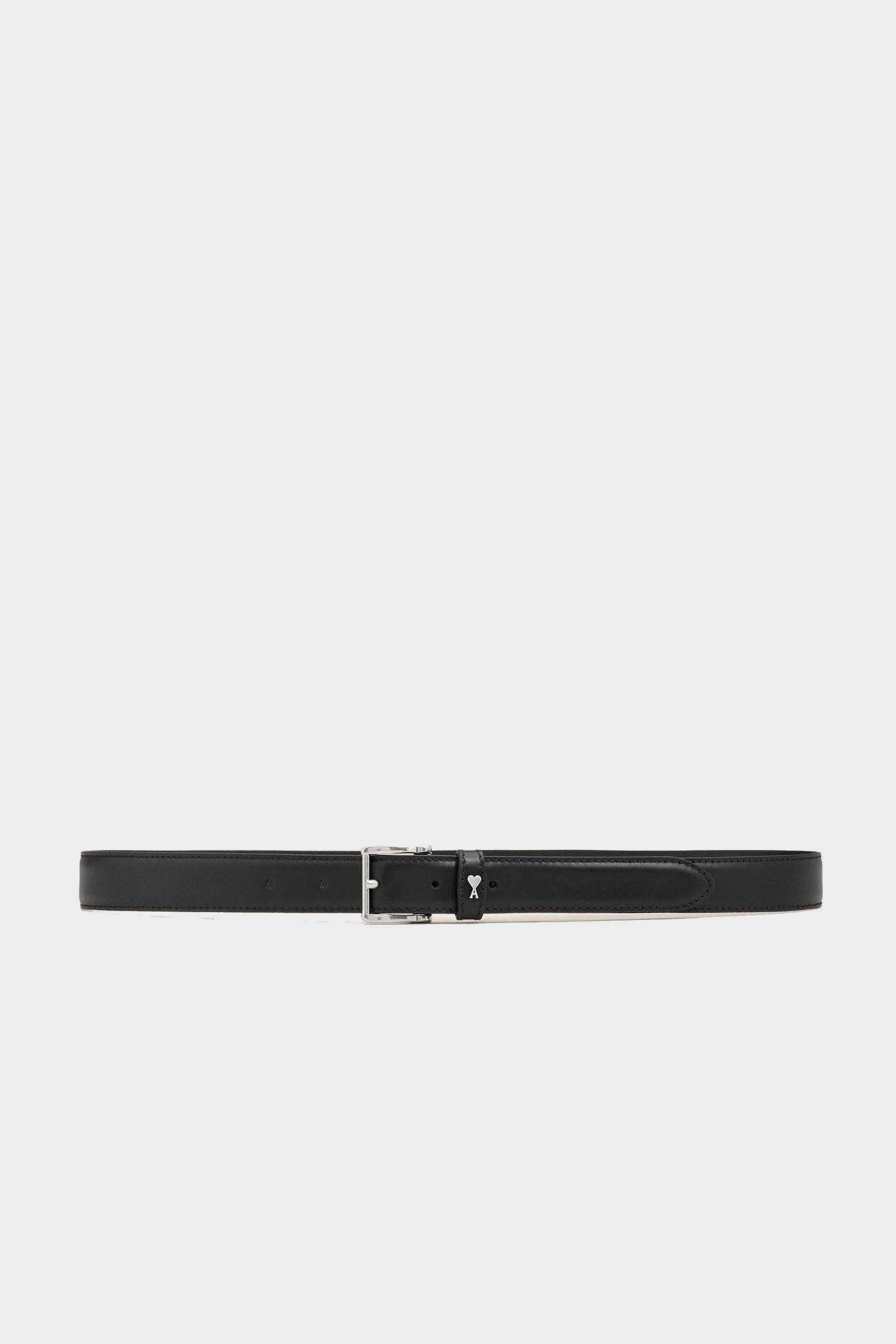 AMI PARIS Leather Belt in Black/Silver